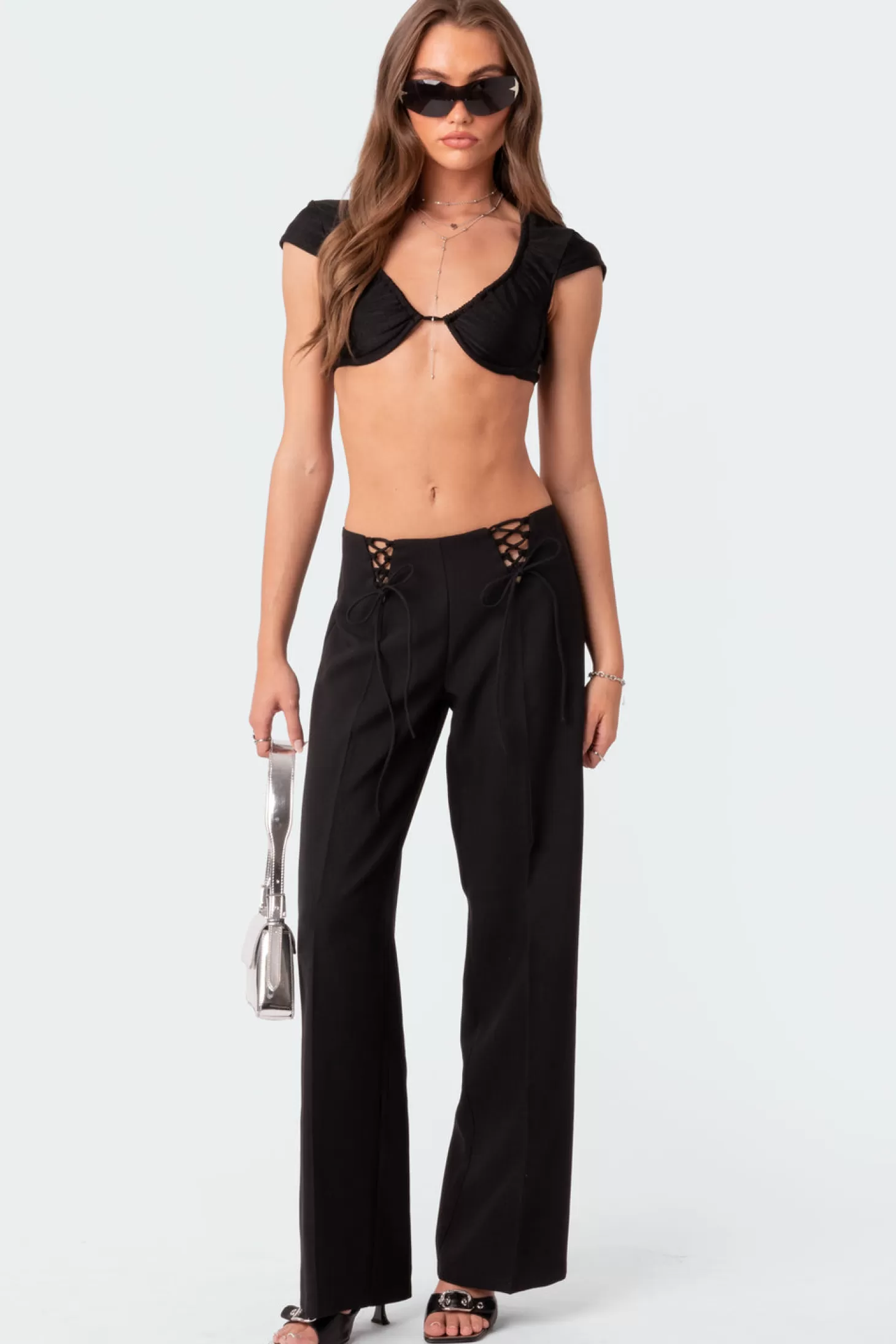 edikted Abigail Lace Up Front Trousers* Pants | Pants