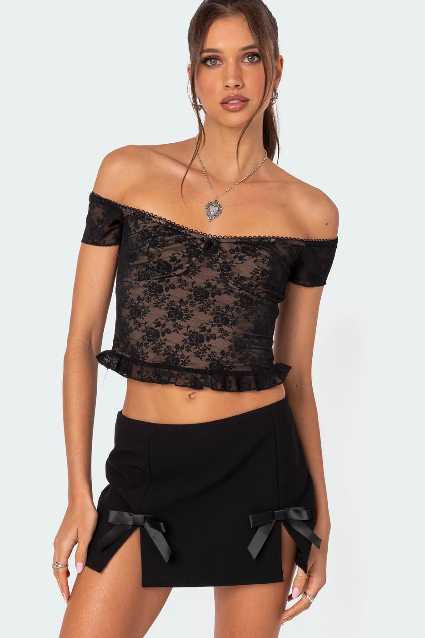 edikted Addie Off Shoulder Lace Top* Tops