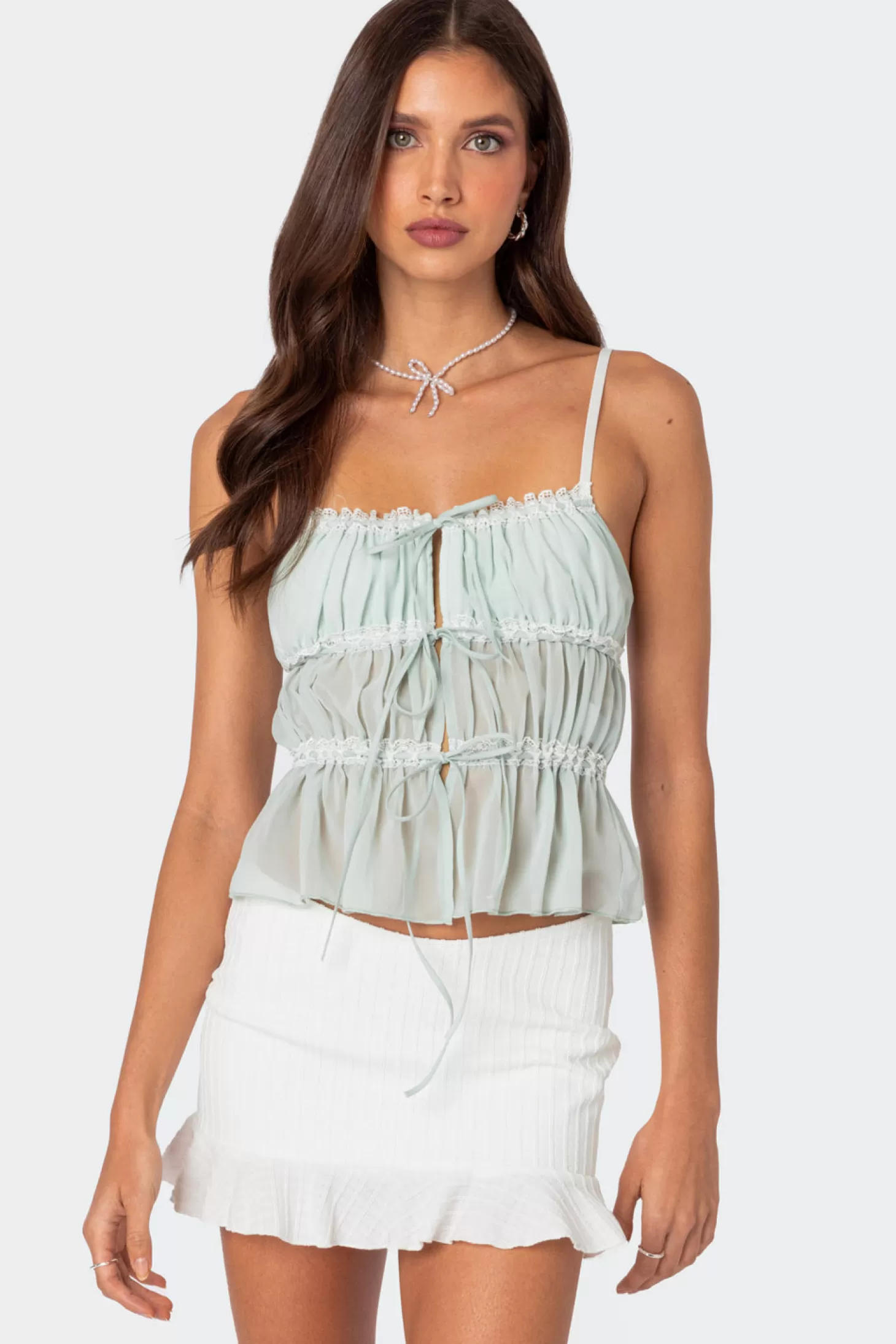 edikted Addy Tie Front Sheer Chiffon Top* Tops