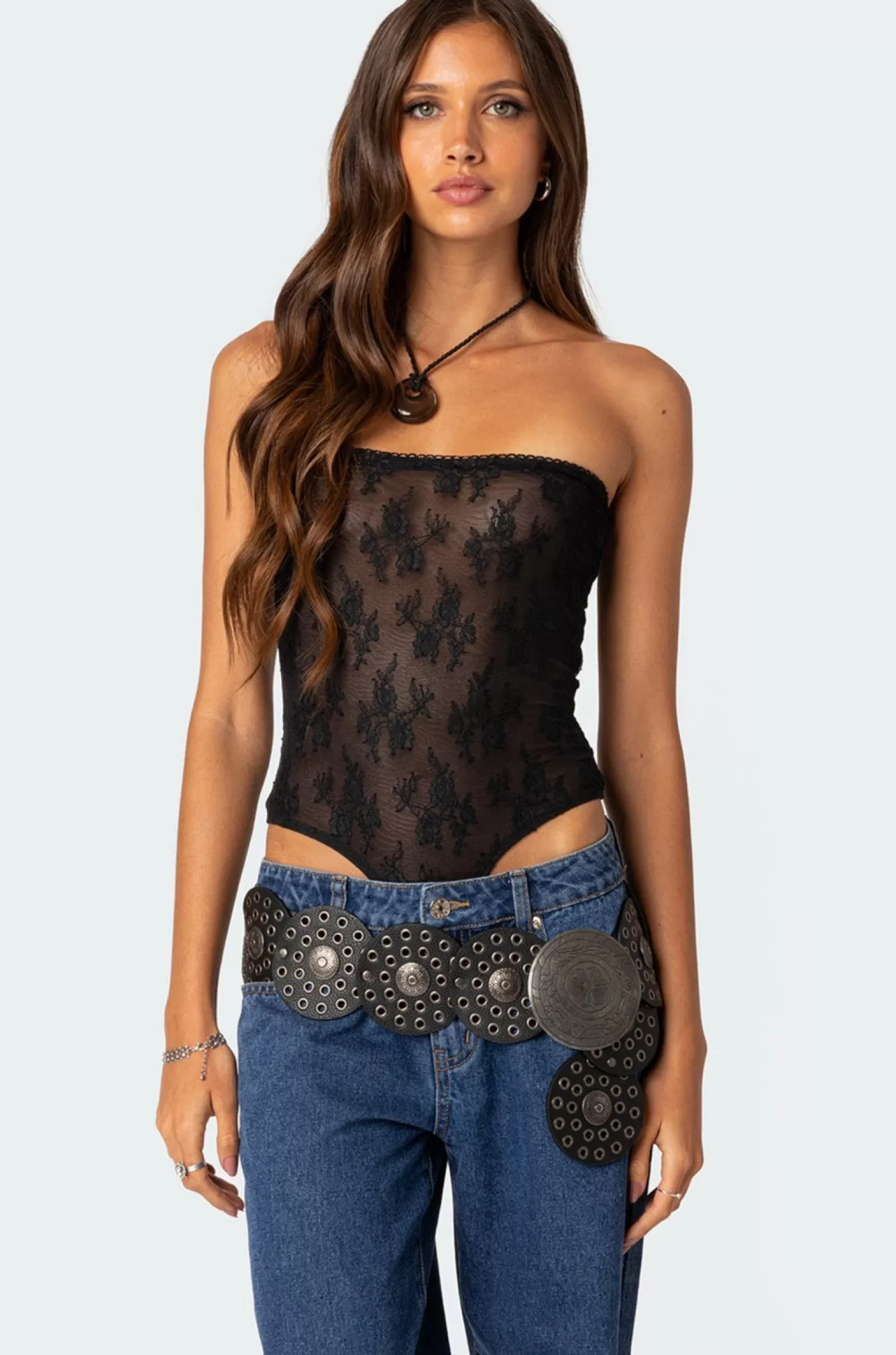 edikted Alina Sheer Lace Bodysuit* Strapless Tops | Bodysuits