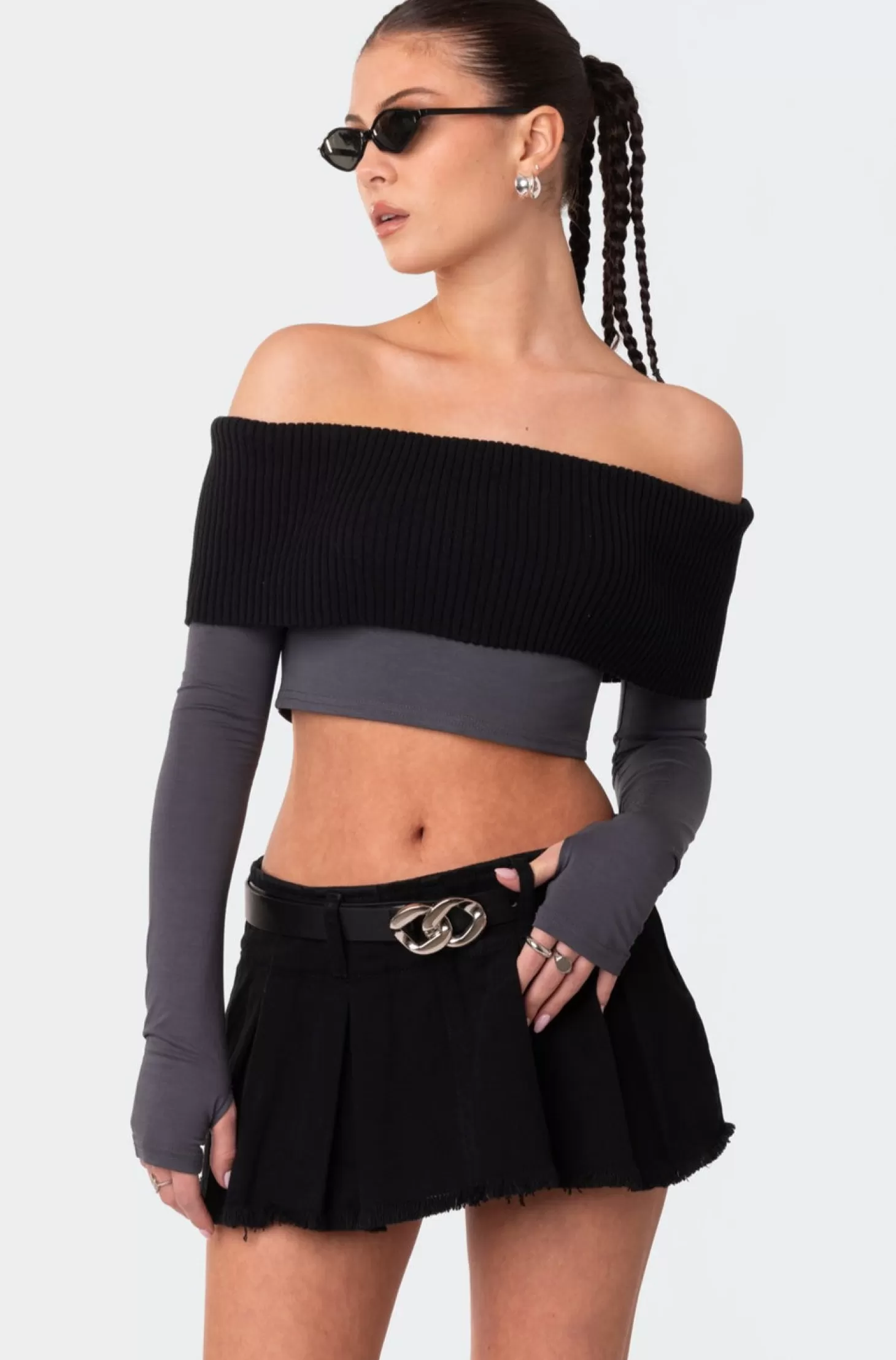 edikted Alma Off Shoulder Half Knit Top* Crop Tops | Long Sleeve Tops