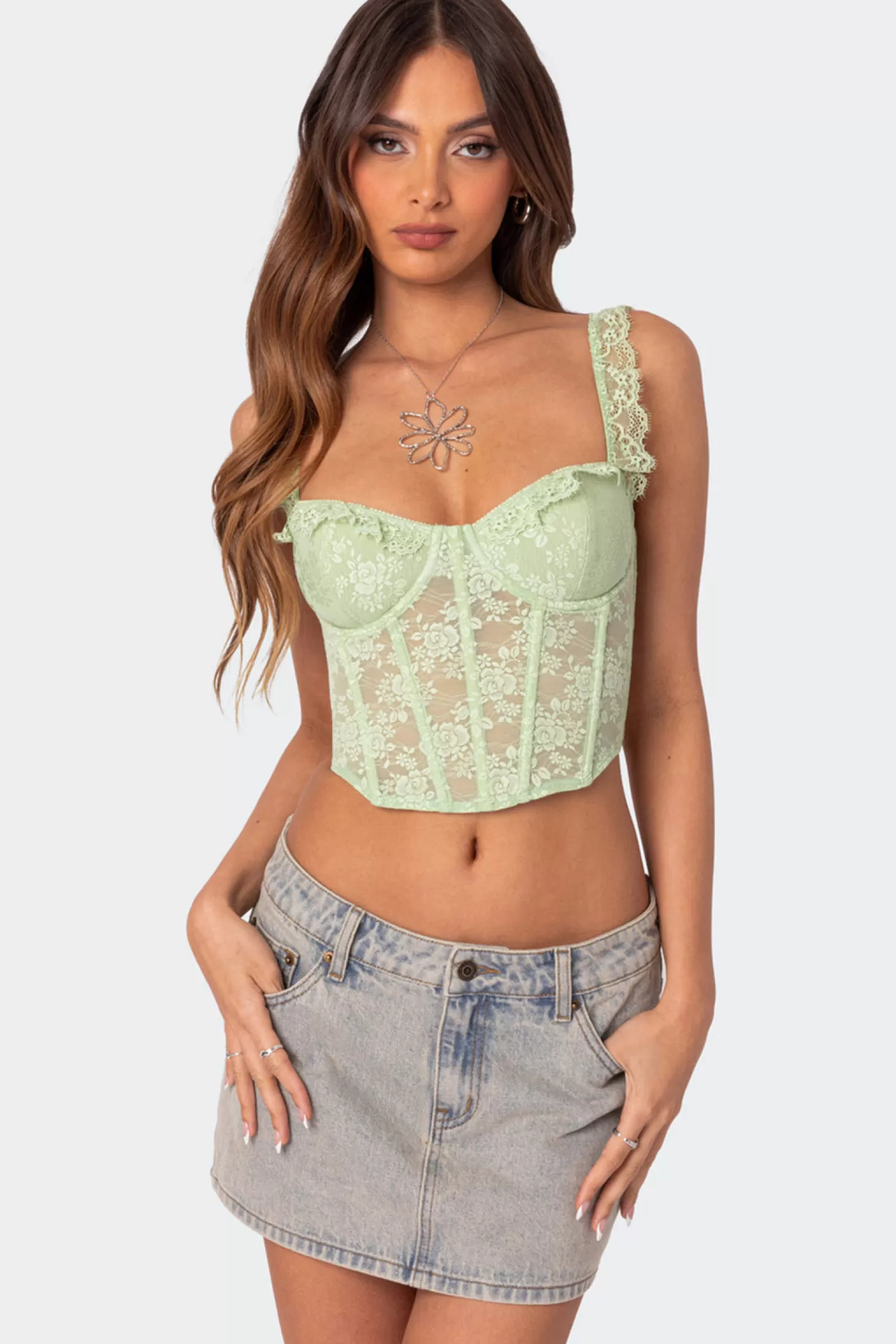 edikted Amaya Sheer Lace Corset* Crop Tops | Corsets