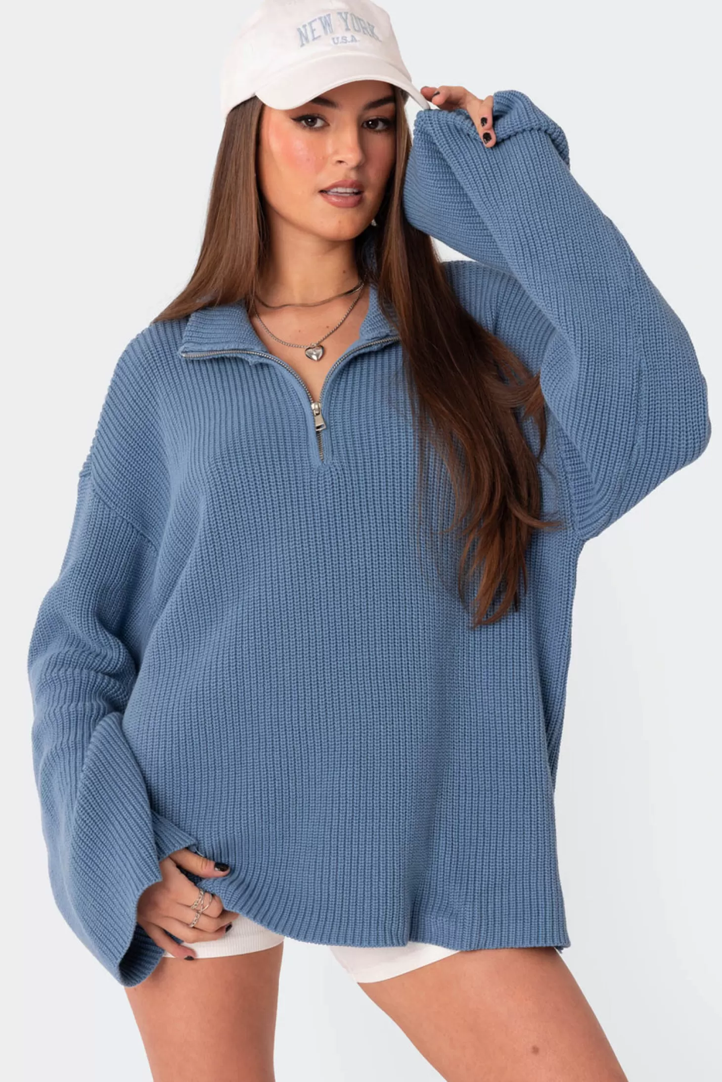 edikted Amour High Neck Oversized Zip Sweater* Sweaters & Cardigans | Long Sleeve Tops