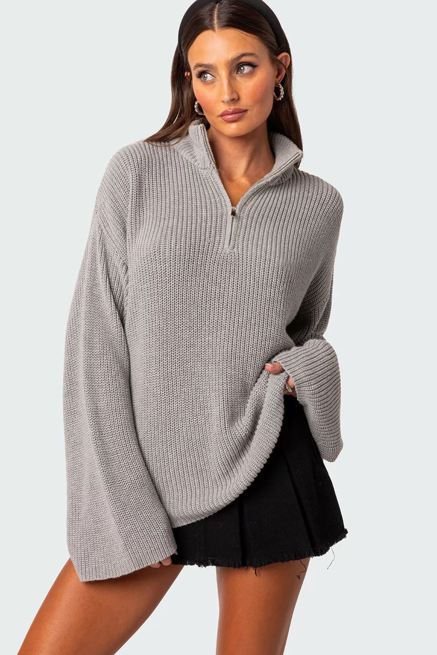 edikted Amour High Neck Oversized Zip Sweater* Sweaters & Cardigans | Long Sleeve Tops