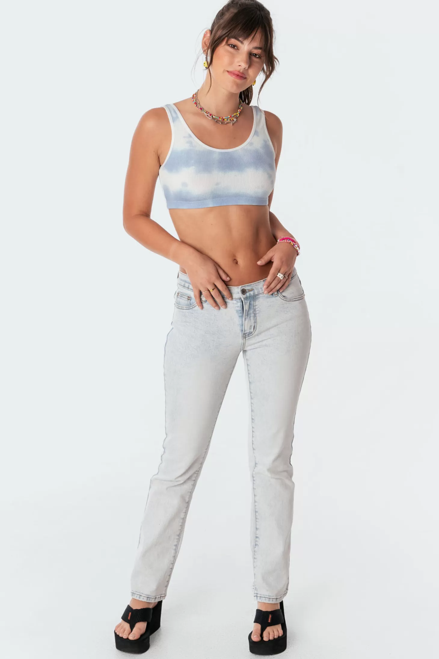 edikted Aqua Tie-Dye Ribbed Crop Top* Crop Tops