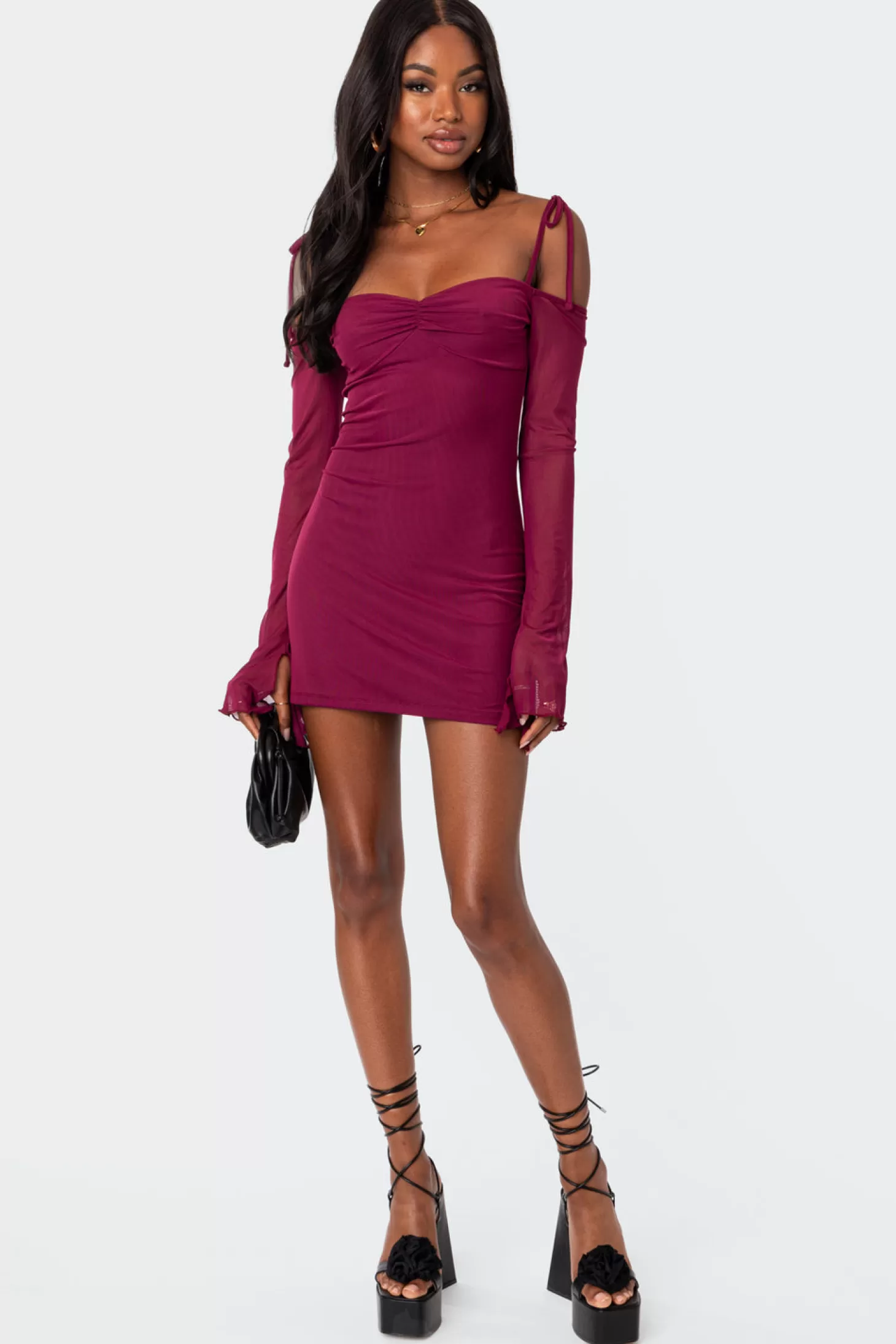 edikted Ariel Off Shoulder Mesh Mini Dress* Mini Dresses | Long Sleeve Tops