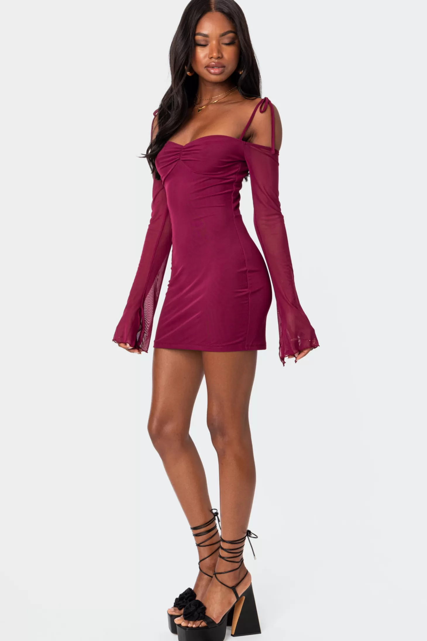 edikted Ariel Off Shoulder Mesh Mini Dress* Mini Dresses | Long Sleeve Tops