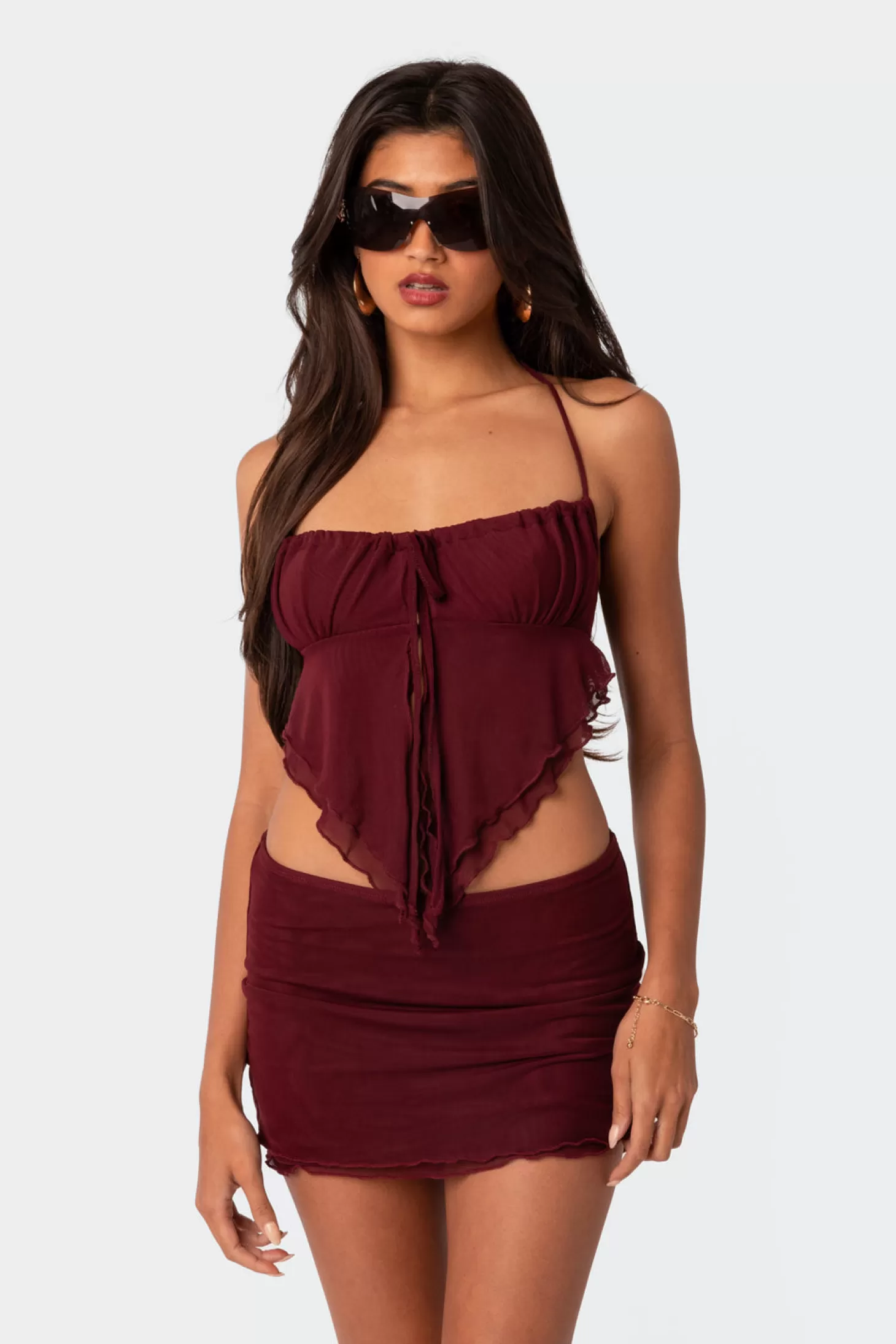 edikted Ariyah Open Tie Back Ruffle Mesh Top* Crop Tops | Tops