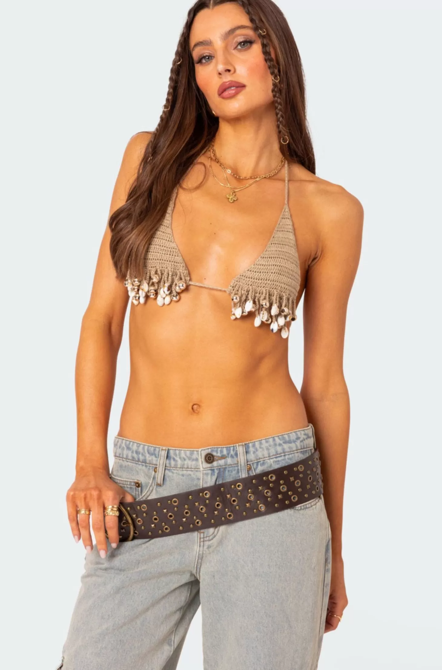 edikted Aruba Beaded Crochet Bra Top* Crop Tops