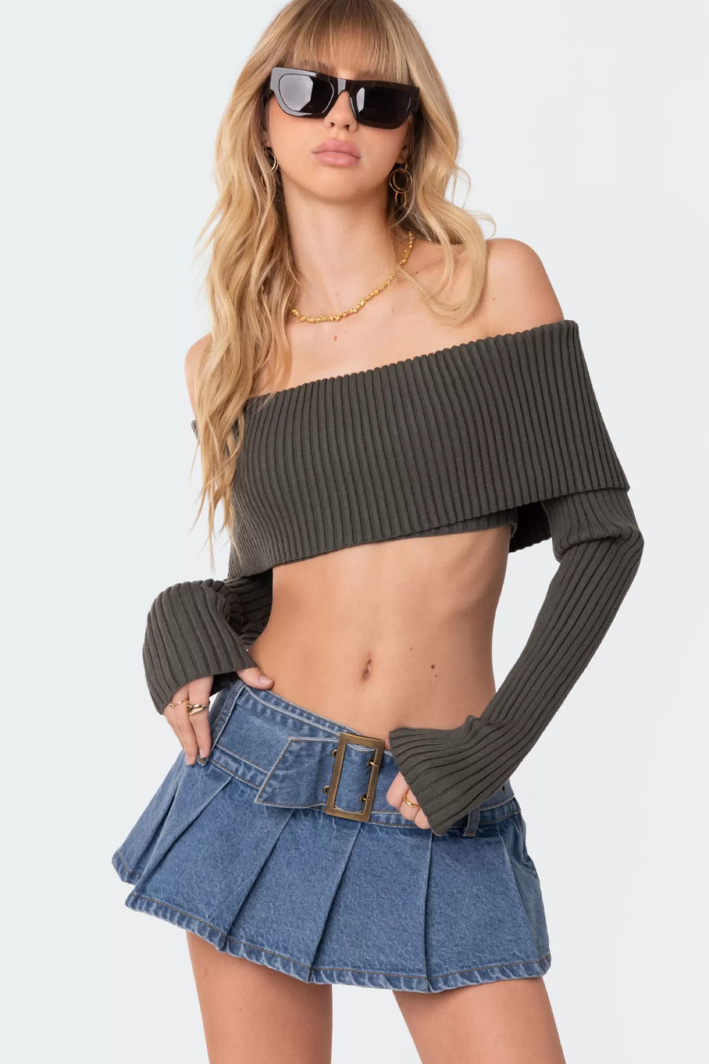 edikted Astrea Fold Over Cropped Sweater* Crop Tops | Long Sleeve Tops