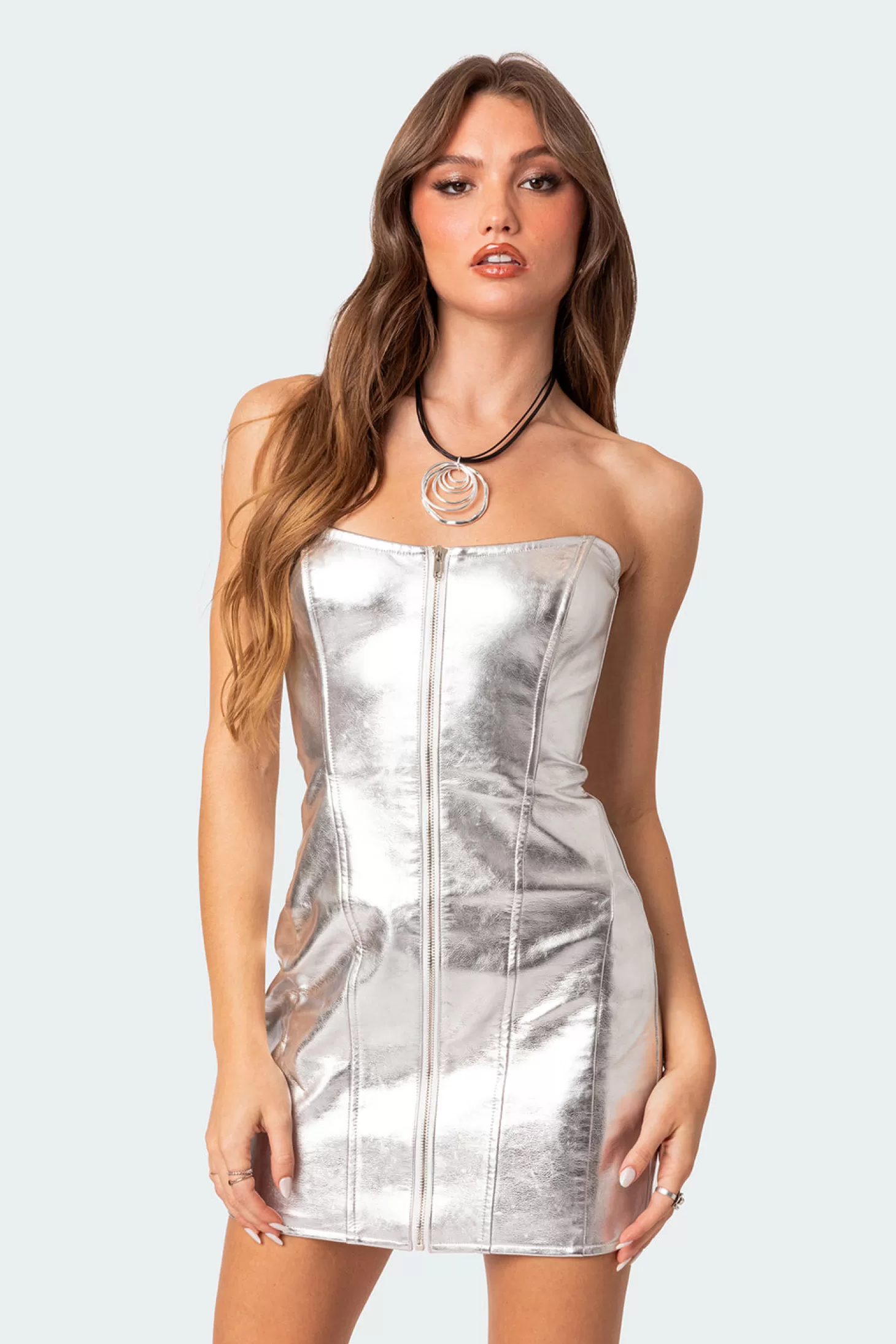 edikted Astro Zip Up Metallic Mini Dress* Mini Dresses | Dresses