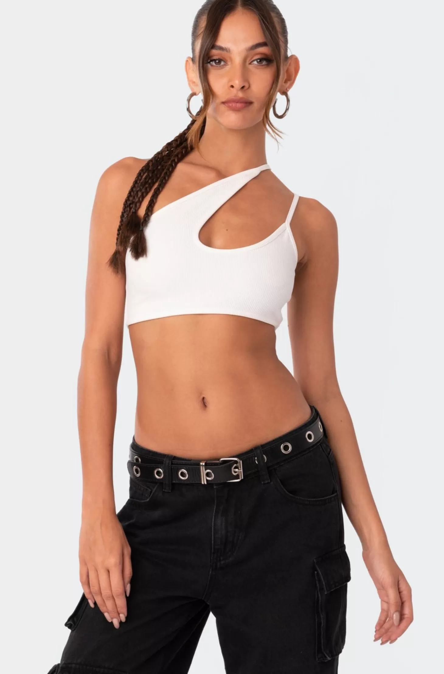 edikted Asymmetrical Ribbed Cut Out Crop Top* Crop Tops