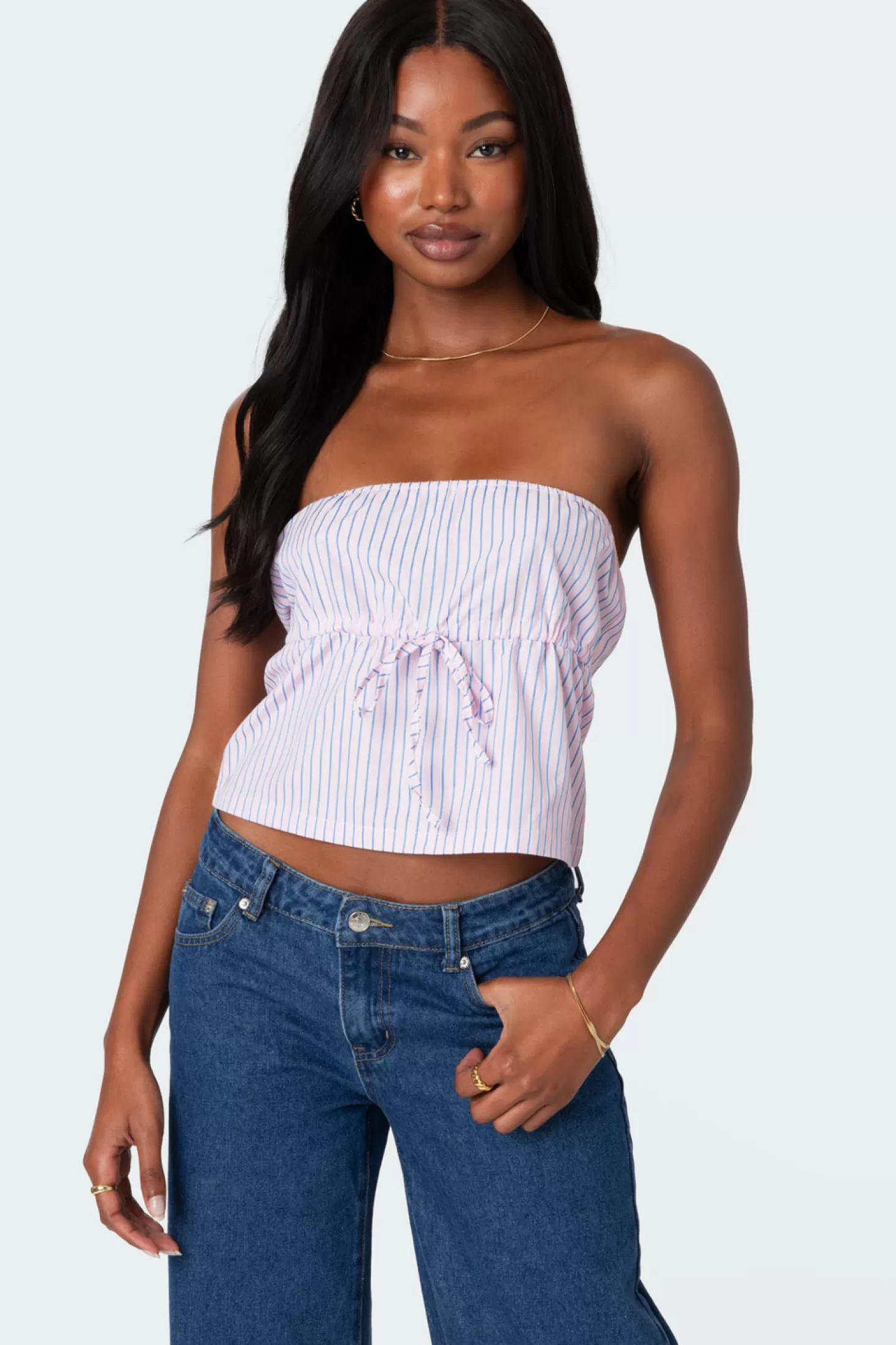 edikted Augusta Pinstripe Strapless Top* Strapless Tops | Tops