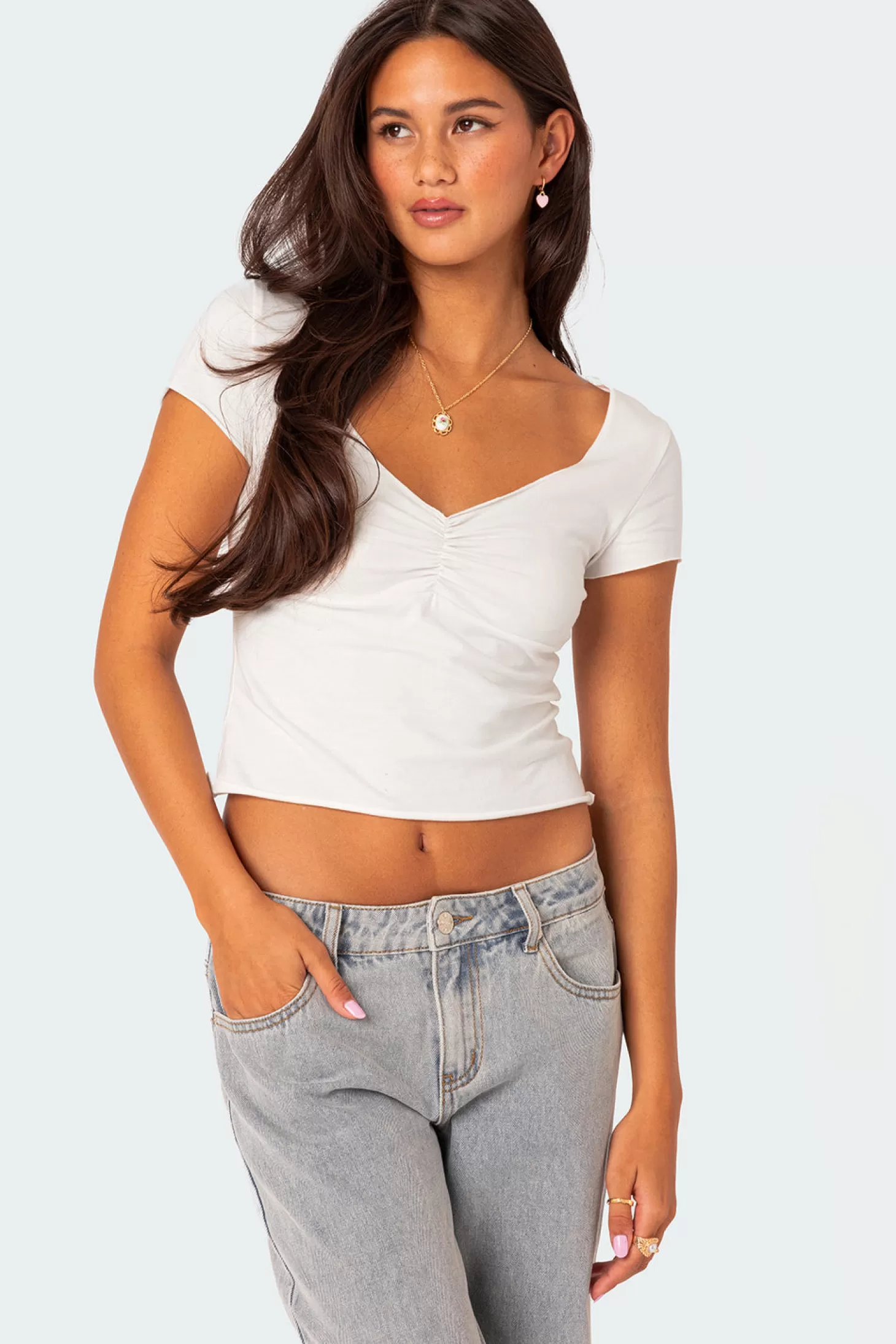 edikted Ava V Neck Ruched Top* Tops | Basics