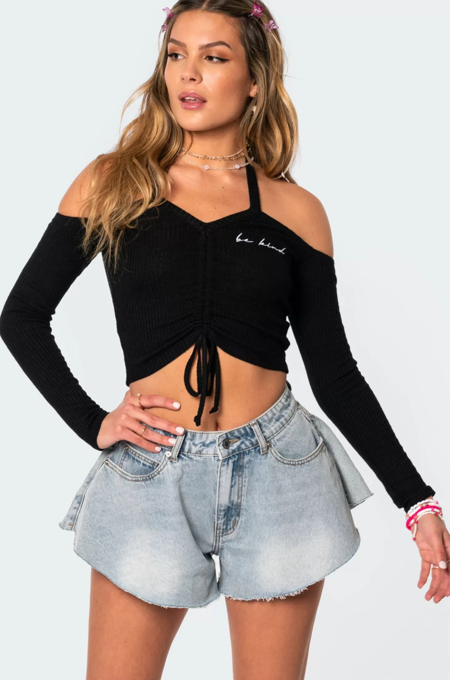 edikted Be Kind Off The Shoulder Top* Crop Tops | Long Sleeve Tops