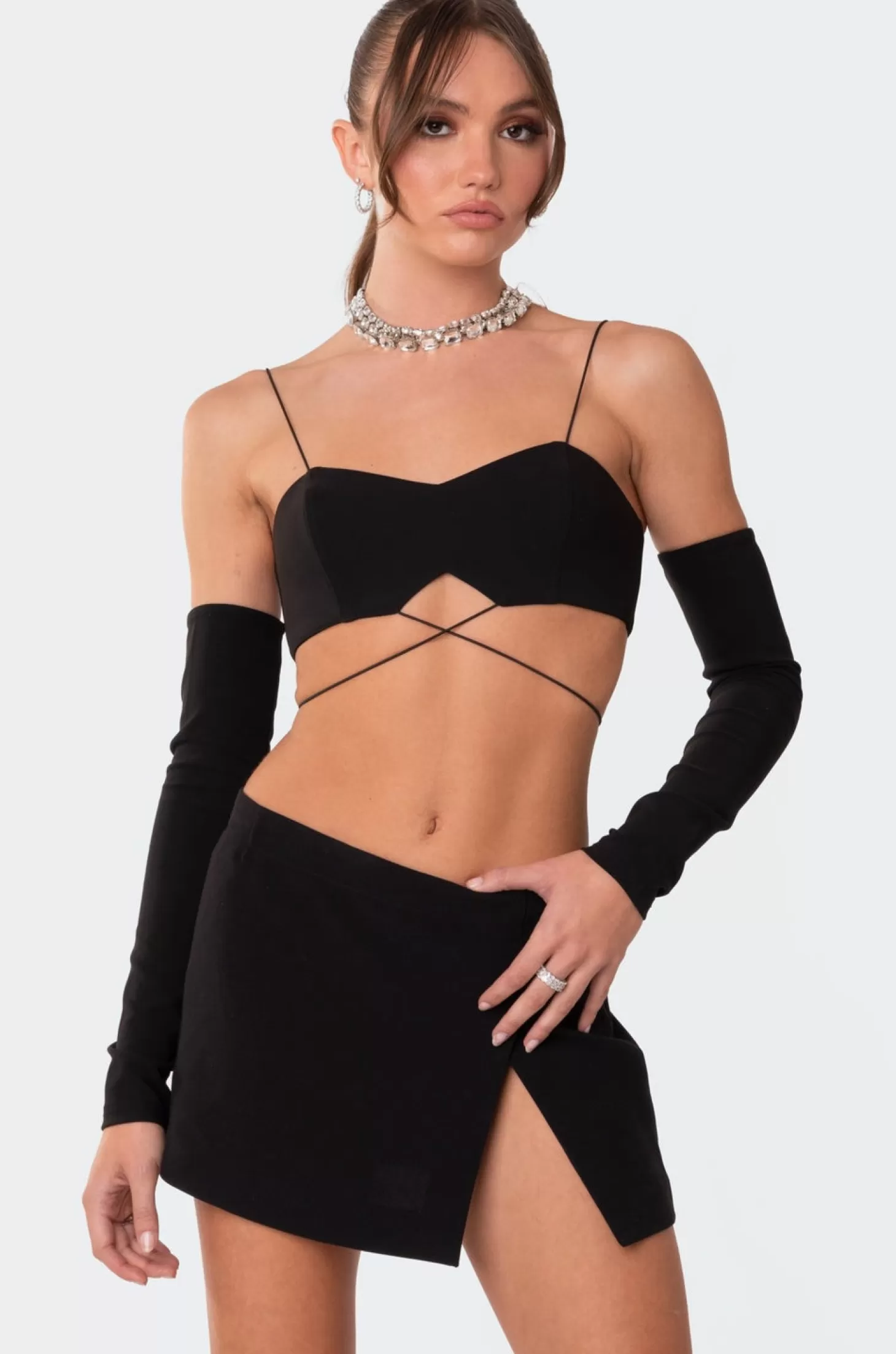 edikted Beatrix Separate Sleeves Crossed Crop Top* Crop Tops | Long Sleeve Tops