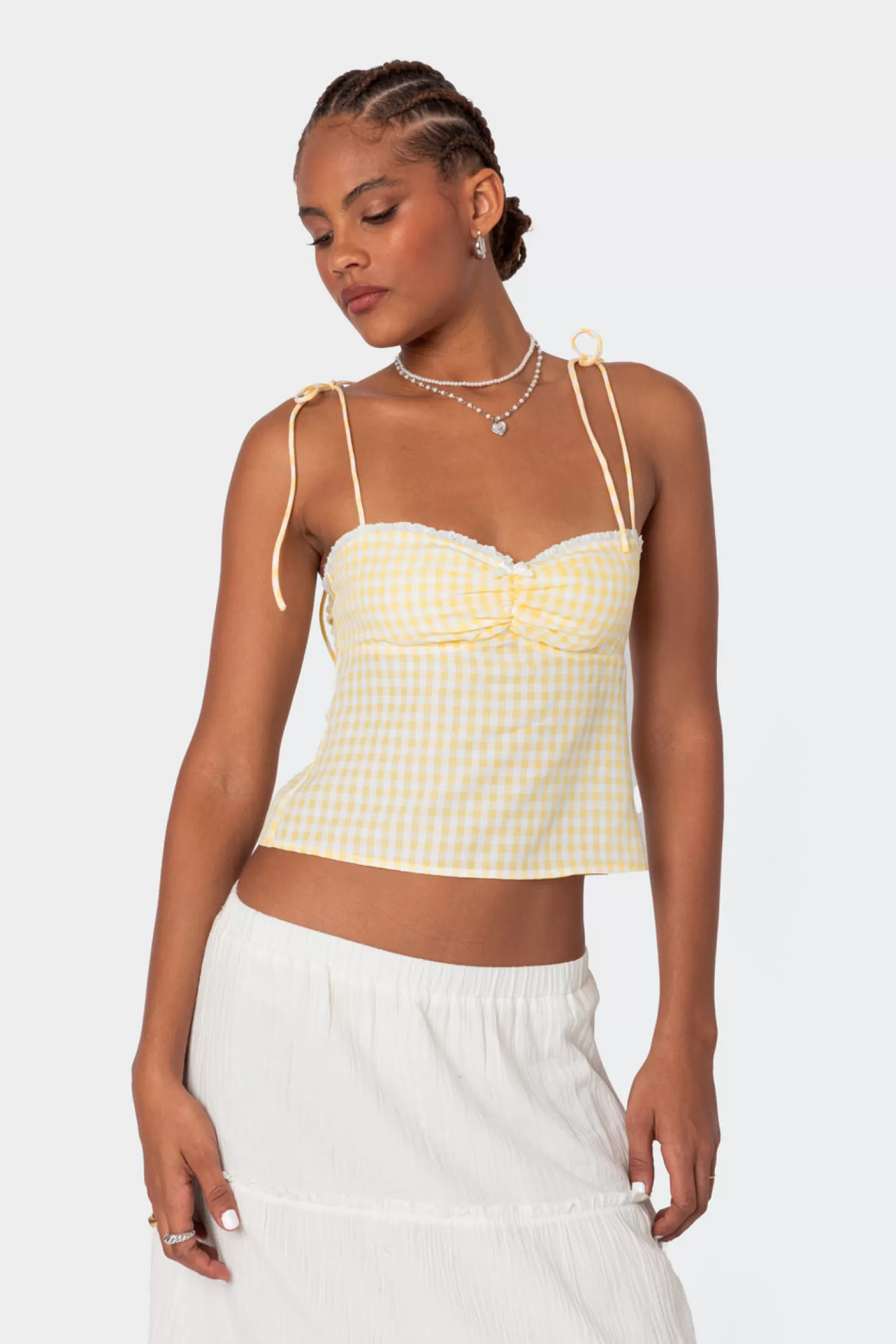 edikted Billie Open Tie Back Gingham Top* Tops