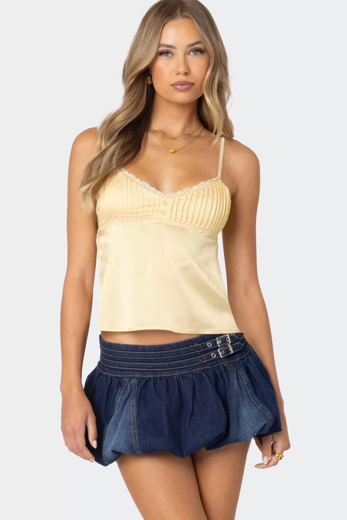 edikted Blanca Satin Lace Trim Tank Top* Tank Tops