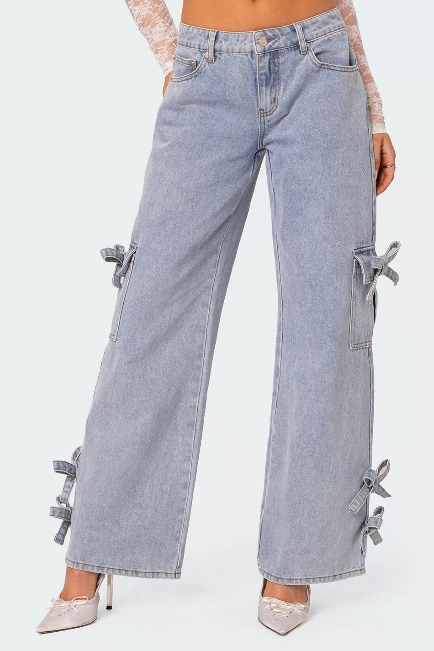 edikted Bows 4 Days Low Rise Baggy Jeans* Jeans | Jeans