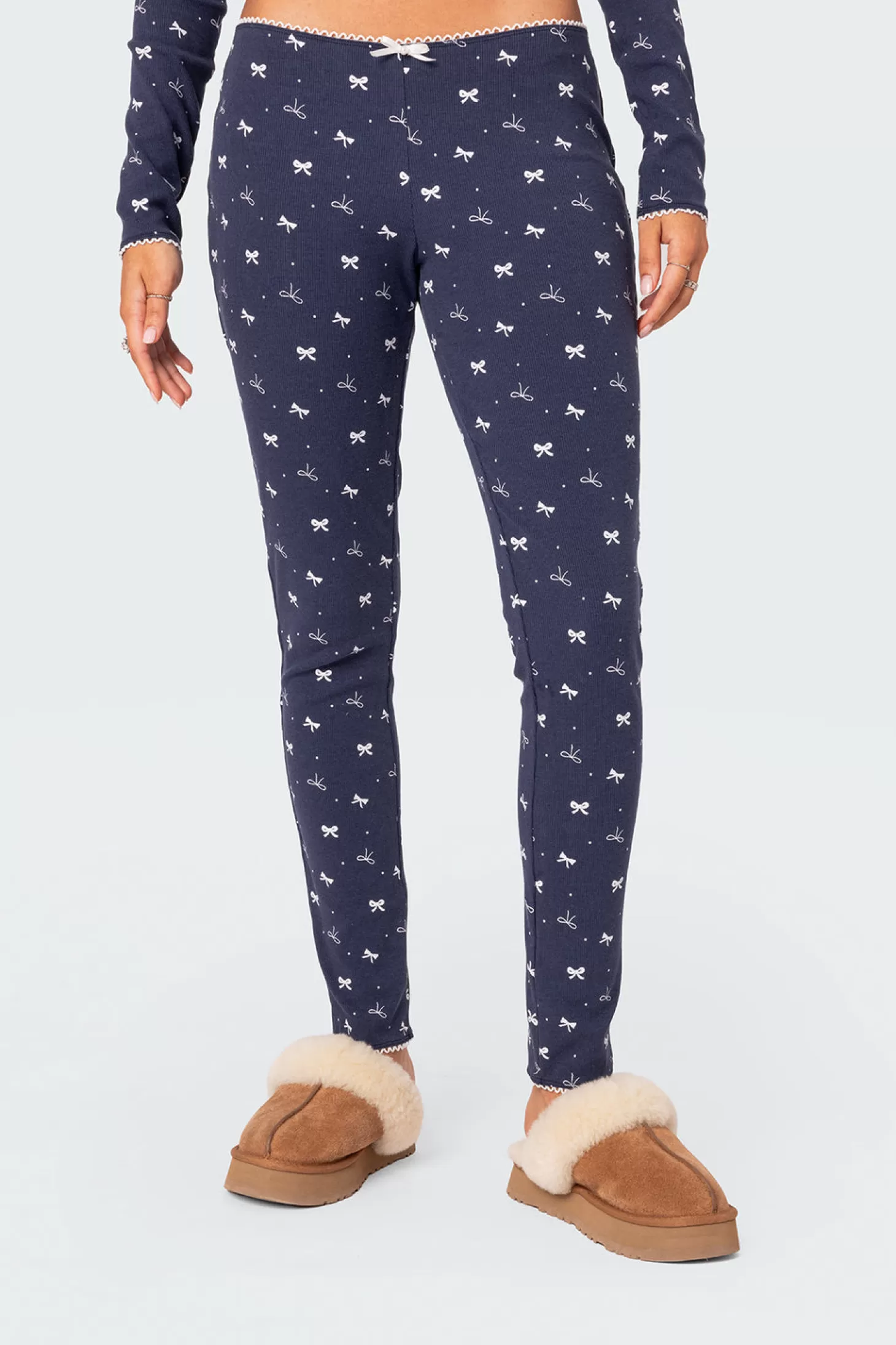 edikted Bradley Bow Print Ribbed Pajama Leggings* Pants | Pants