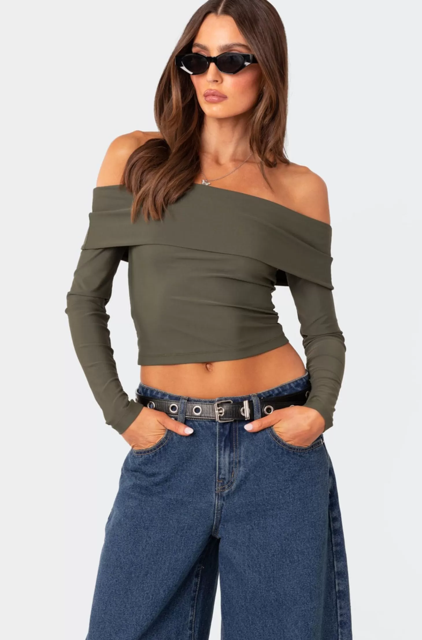 edikted Brea Fold Over Top* Long Sleeve Tops