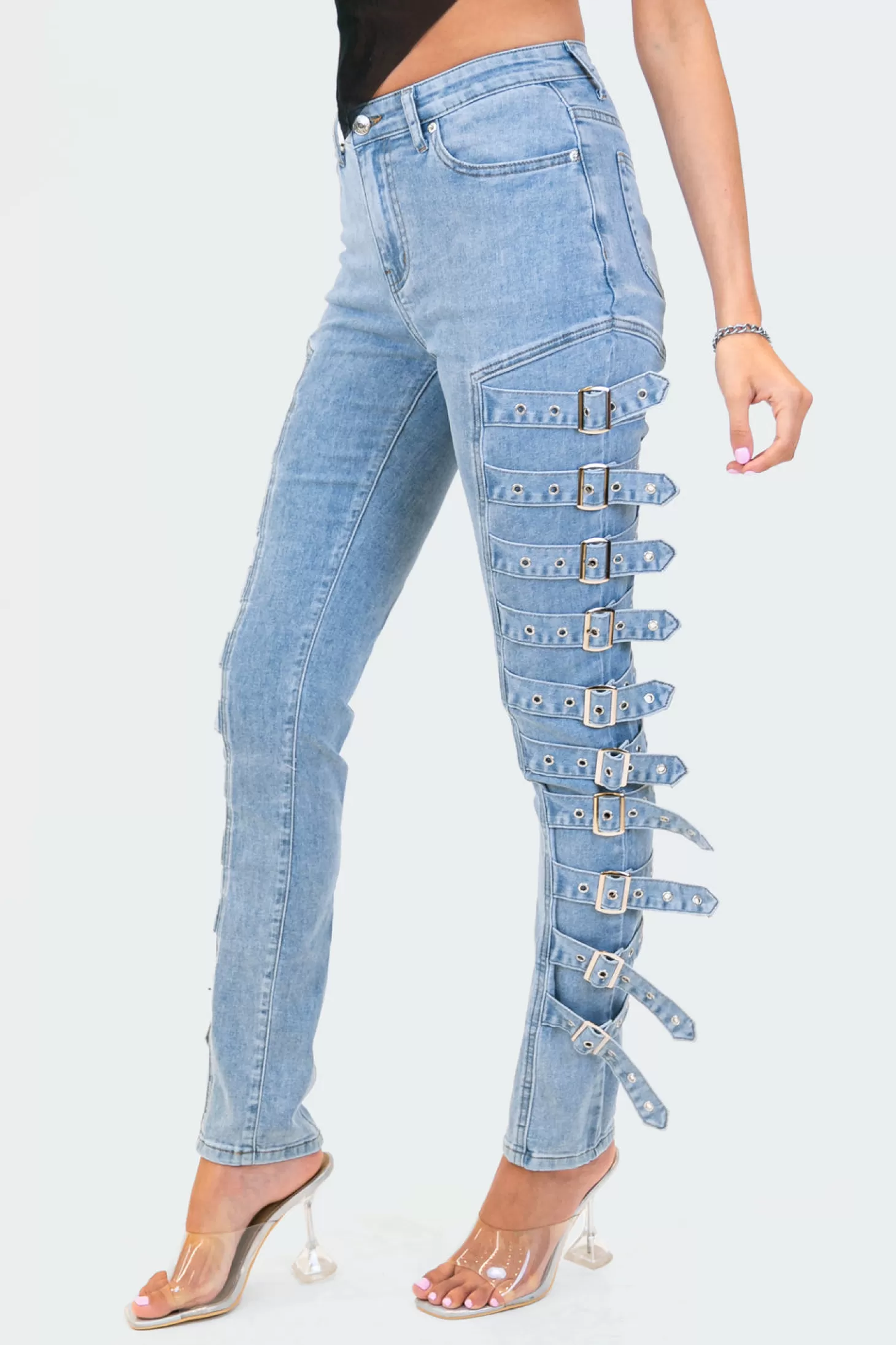 edikted Buckle Up Stretch Jeans* Jeans | Jeans