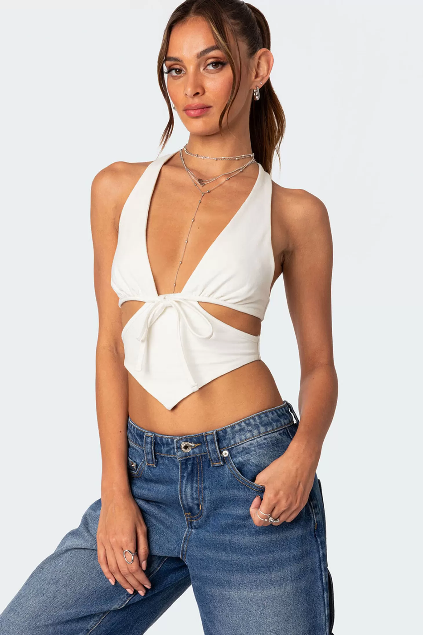 edikted Cady Tie Front Cut Out Top* Crop Tops