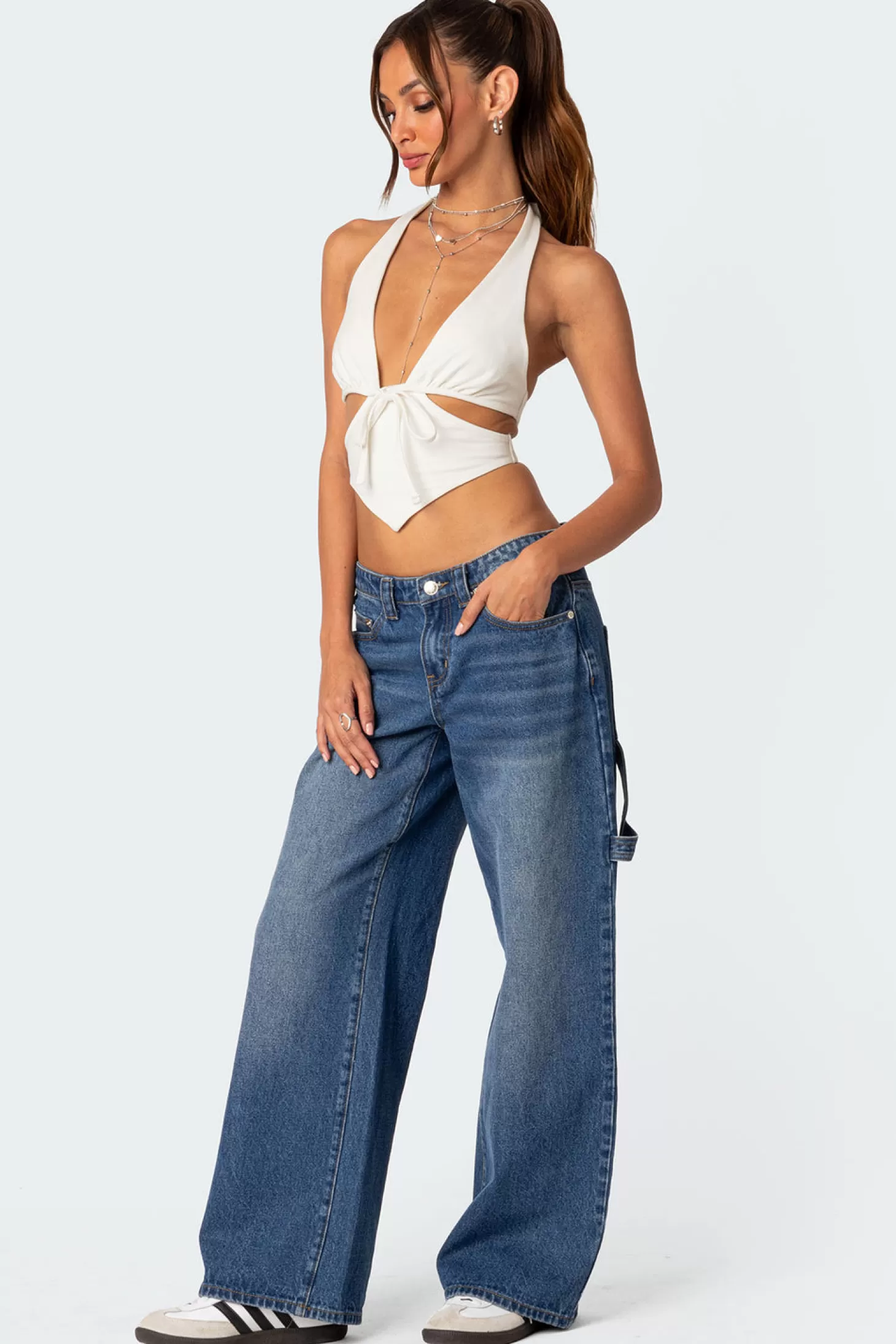 edikted Cady Tie Front Cut Out Top* Crop Tops