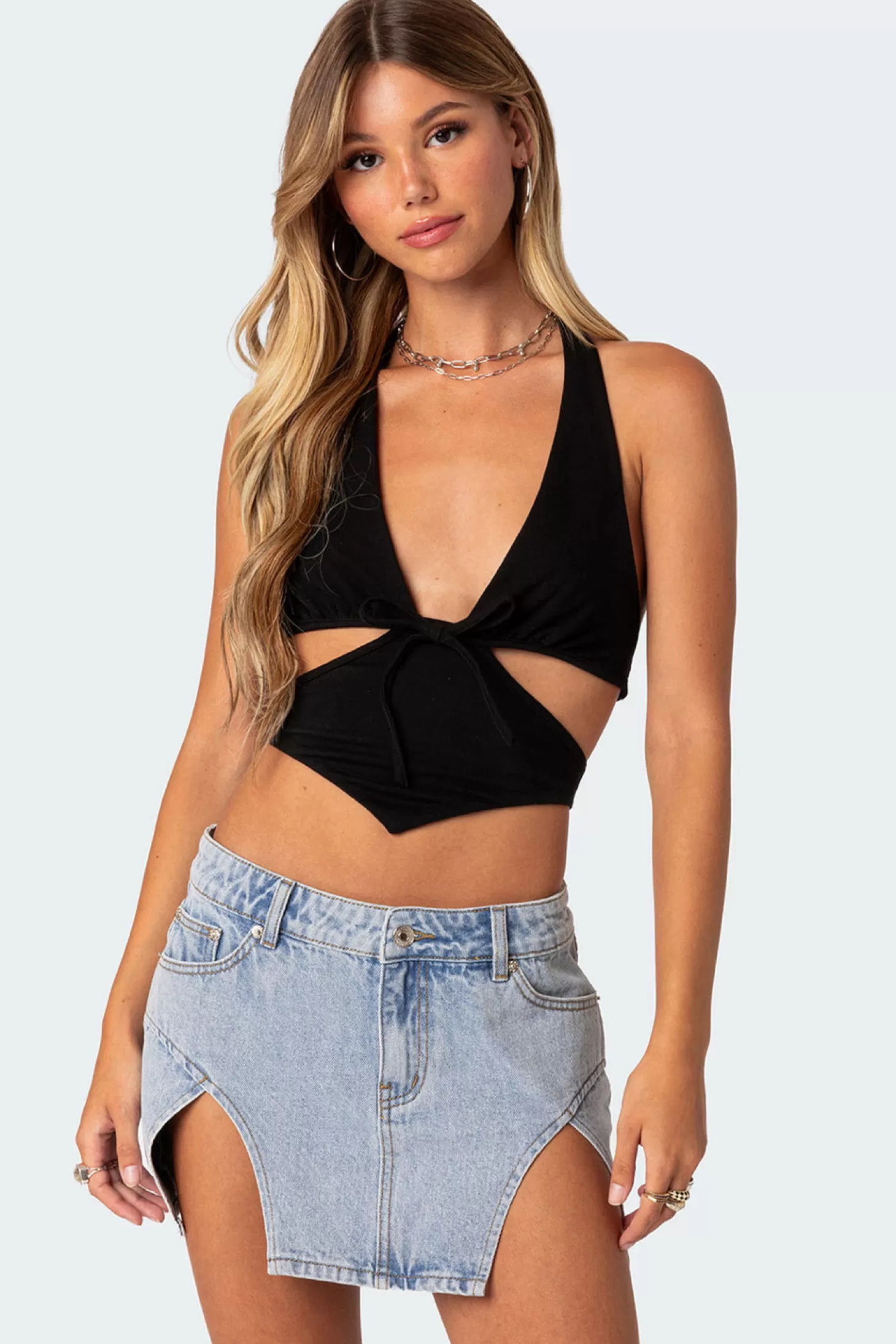 edikted Cady Tie Front Cut Out Top* Crop Tops