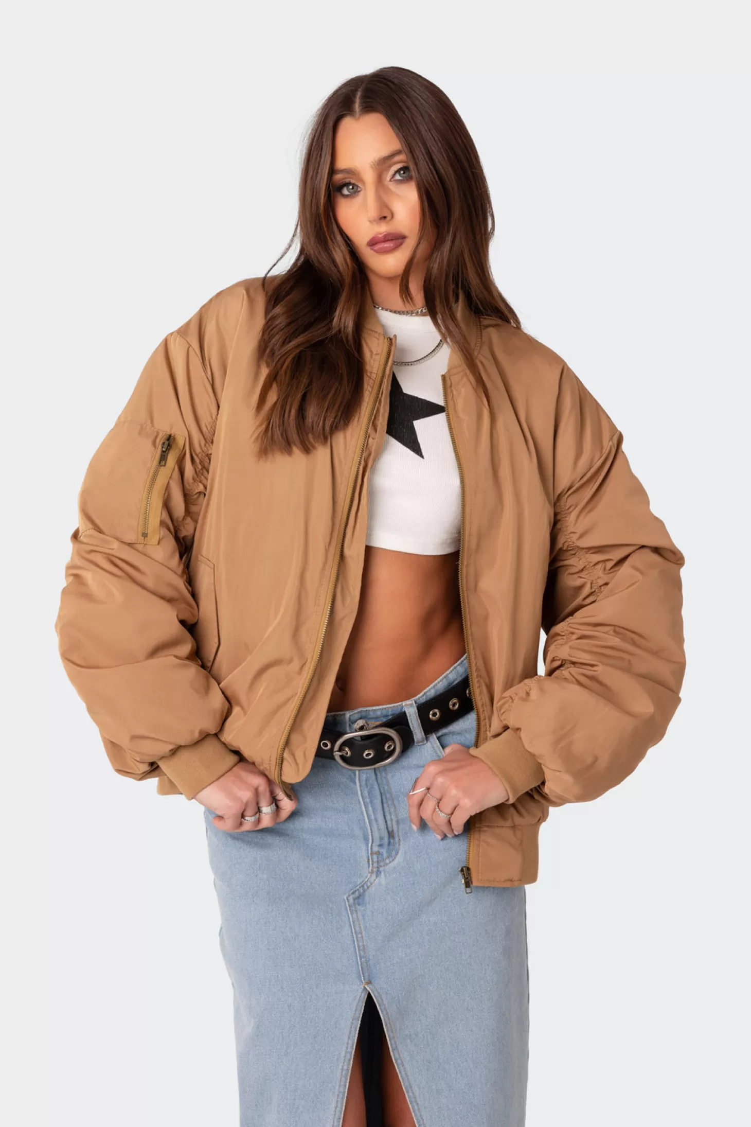 edikted Cala Ruched Oversized Bomber Jacket* Jackets & Coats