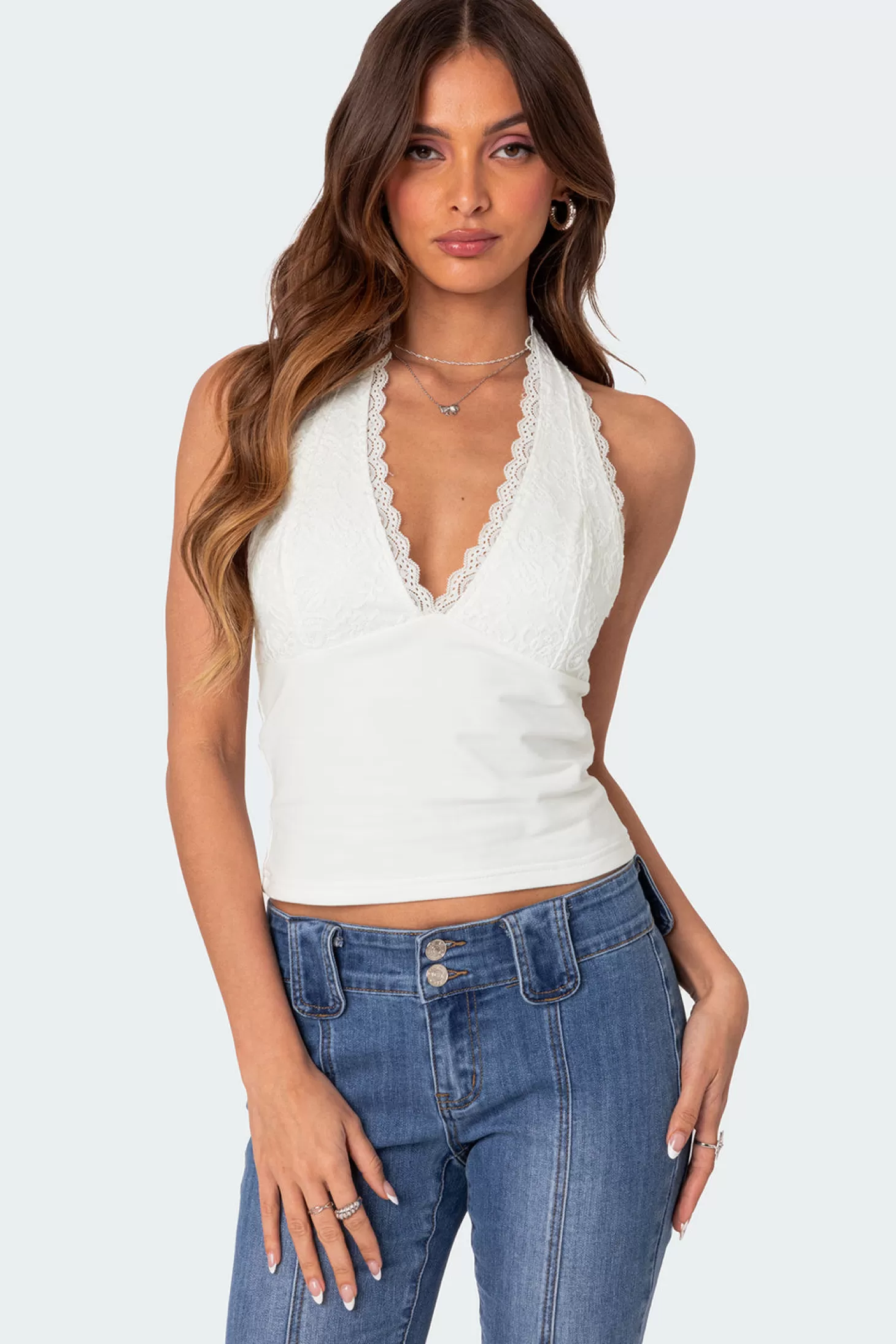 edikted Carolyn Lacey Halter Top* Tops