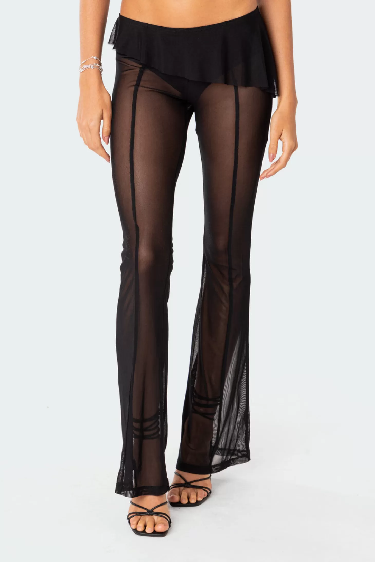 edikted Carsen Ruffle Sheer Mesh Pants* Pants | Pants