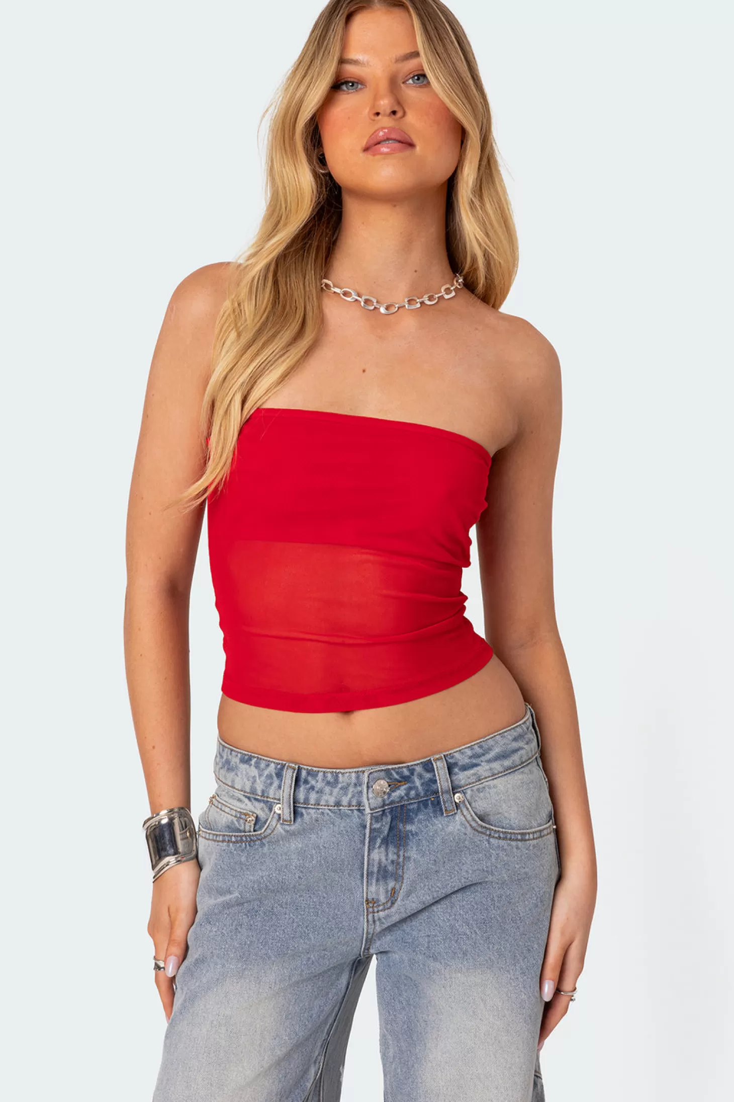 edikted Celestia Sheer Mesh Tube Top* Strapless Tops | Tops