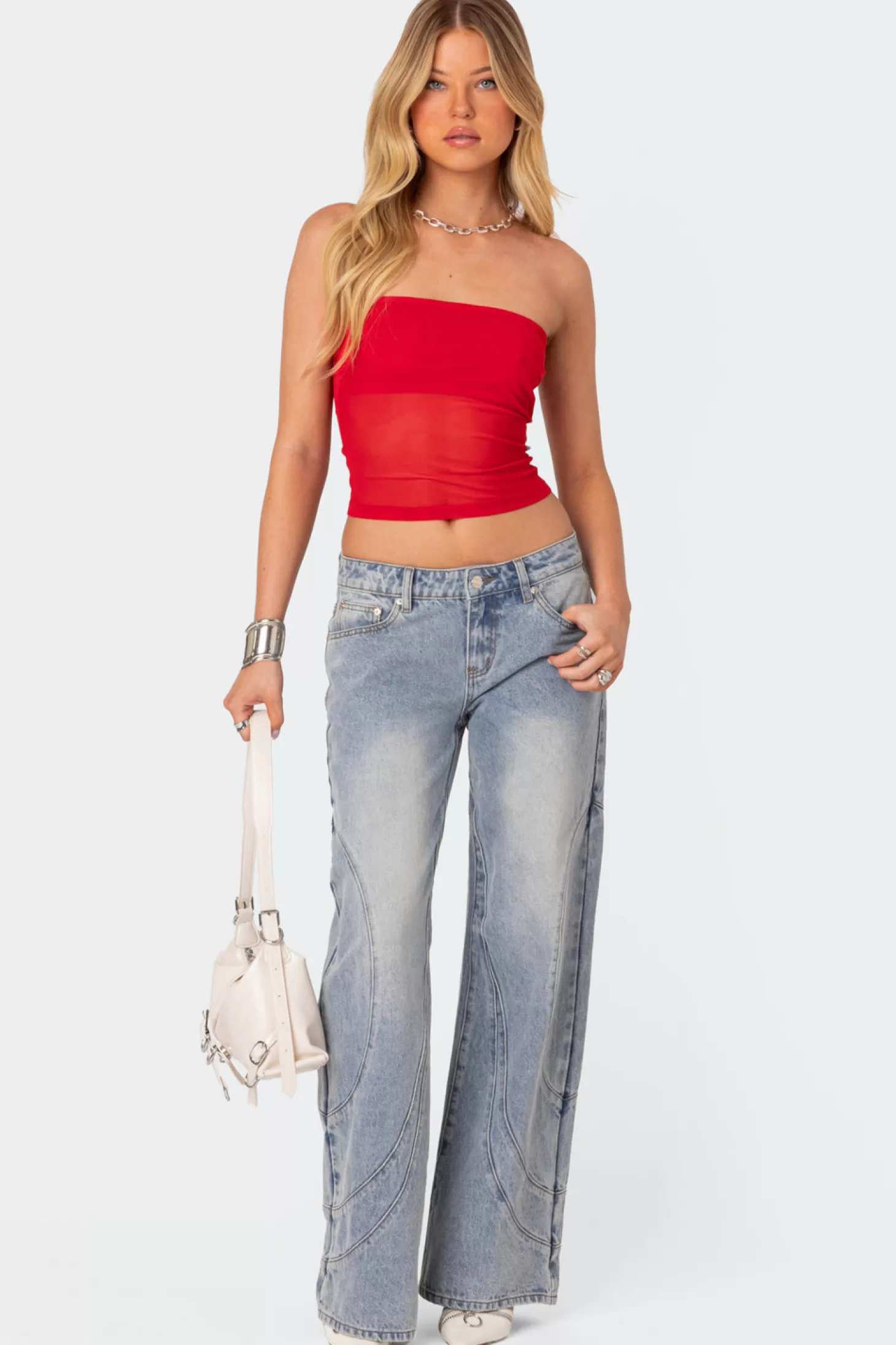 edikted Celestia Sheer Mesh Tube Top* Strapless Tops | Tops