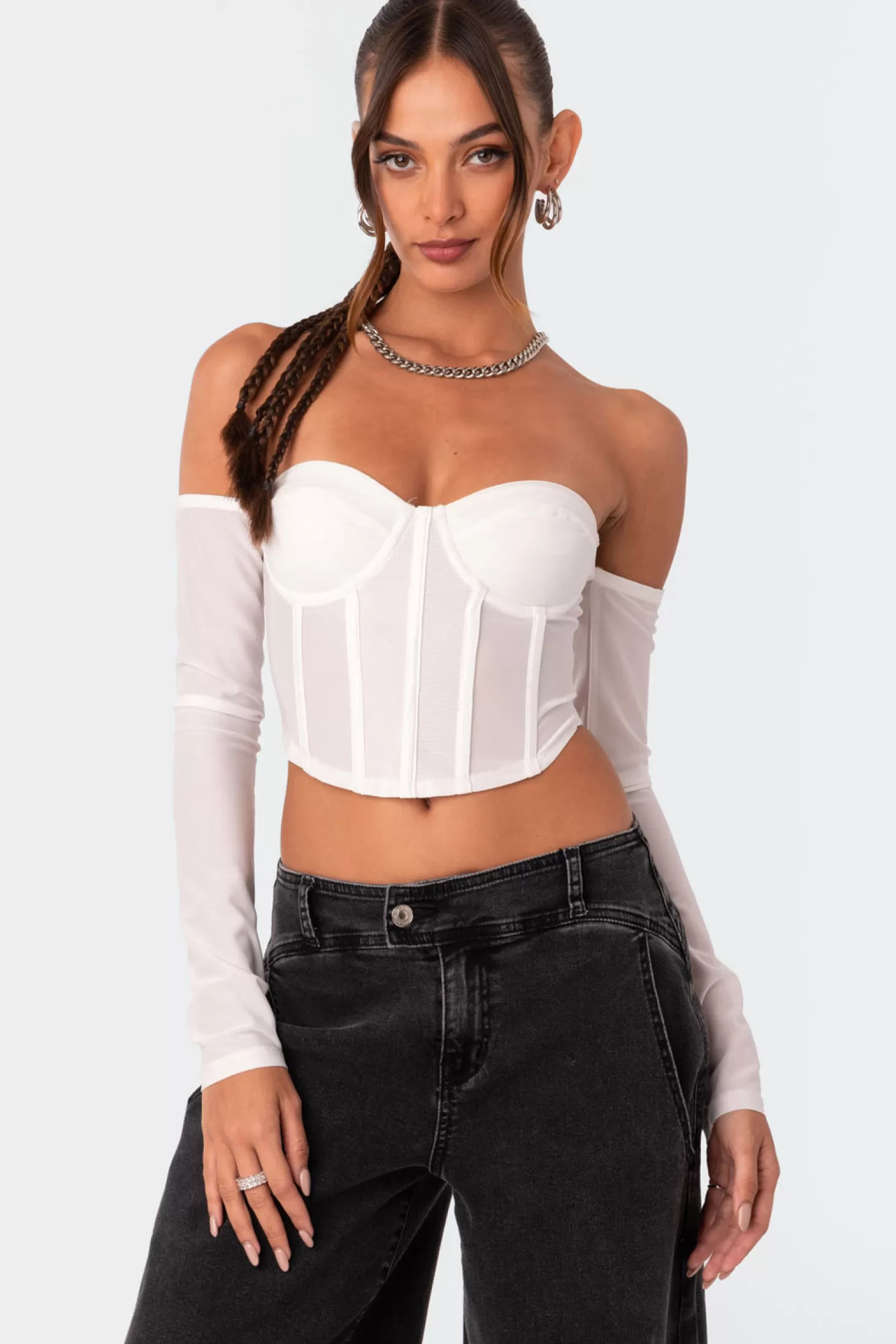 edikted Cella Long Sleeve Mesh Corset* Crop Tops | Corsets