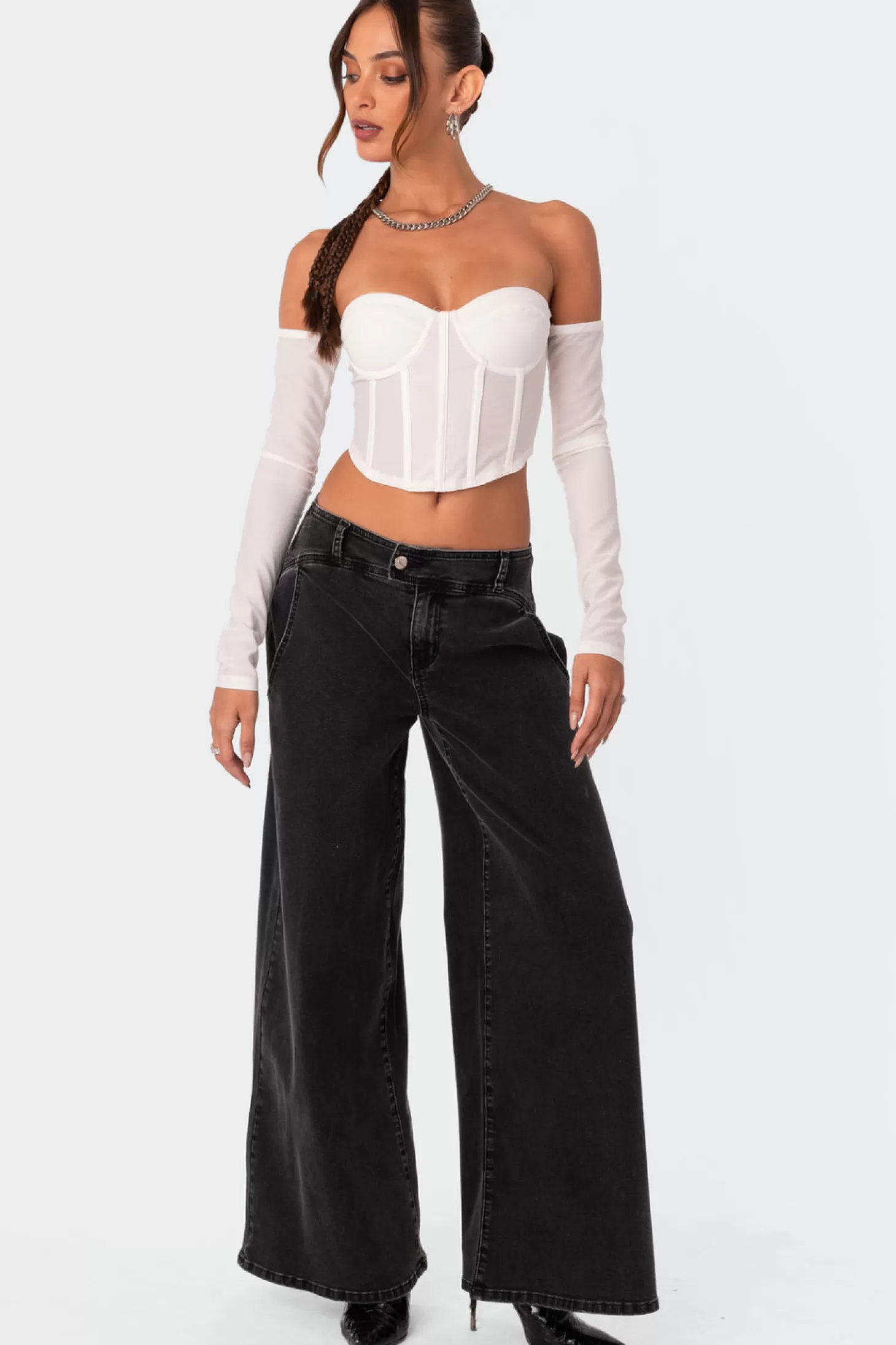 edikted Cella Long Sleeve Mesh Corset* Crop Tops | Corsets