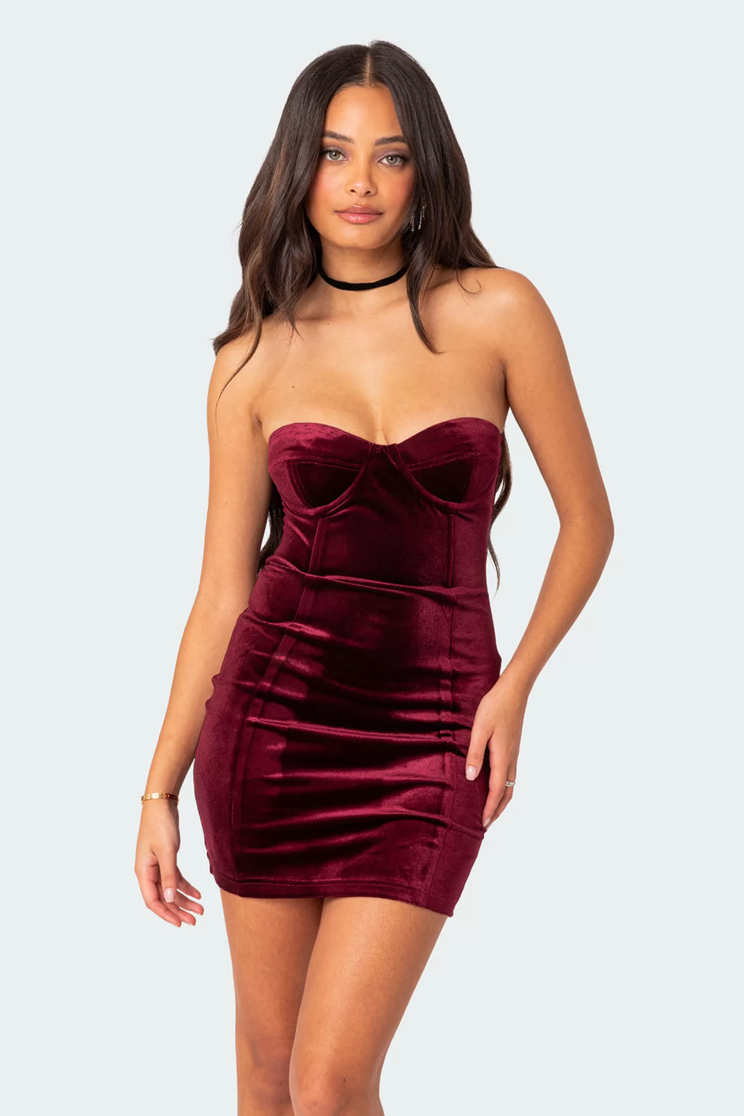 edikted Cinnamon Velvet Cupped Mini Dress* Mini Dresses | Dresses