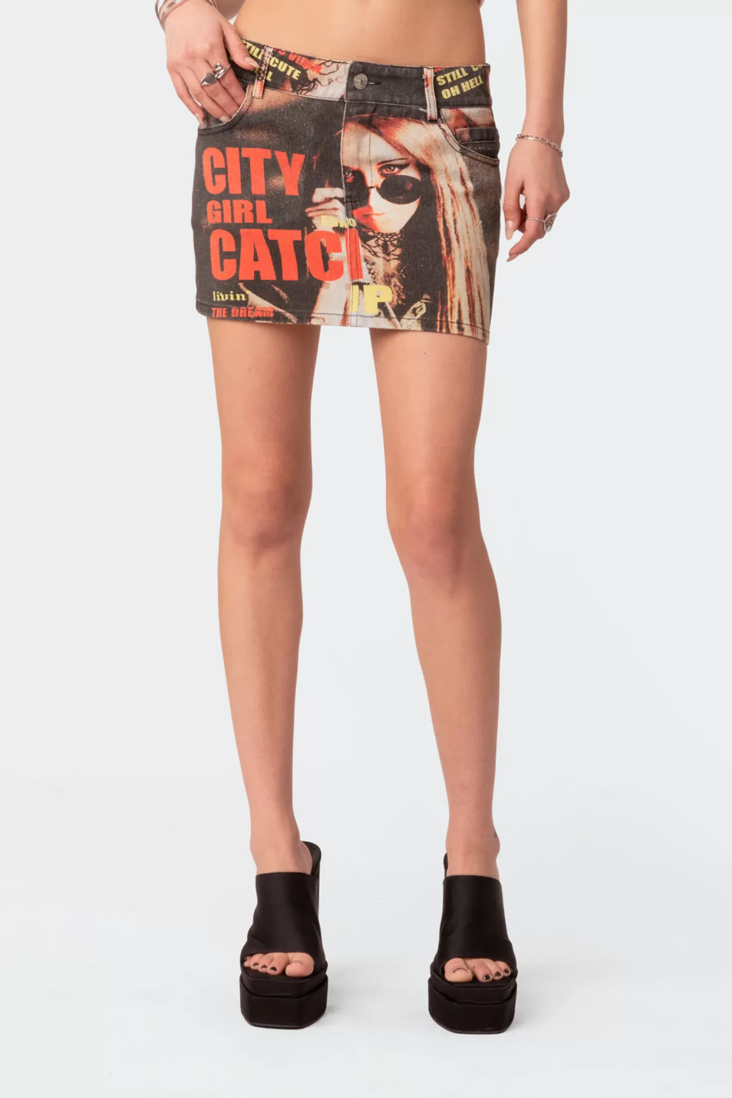 edikted City Girl Low Rise Printed Denim Mini Skirt* Skirts | Skirts