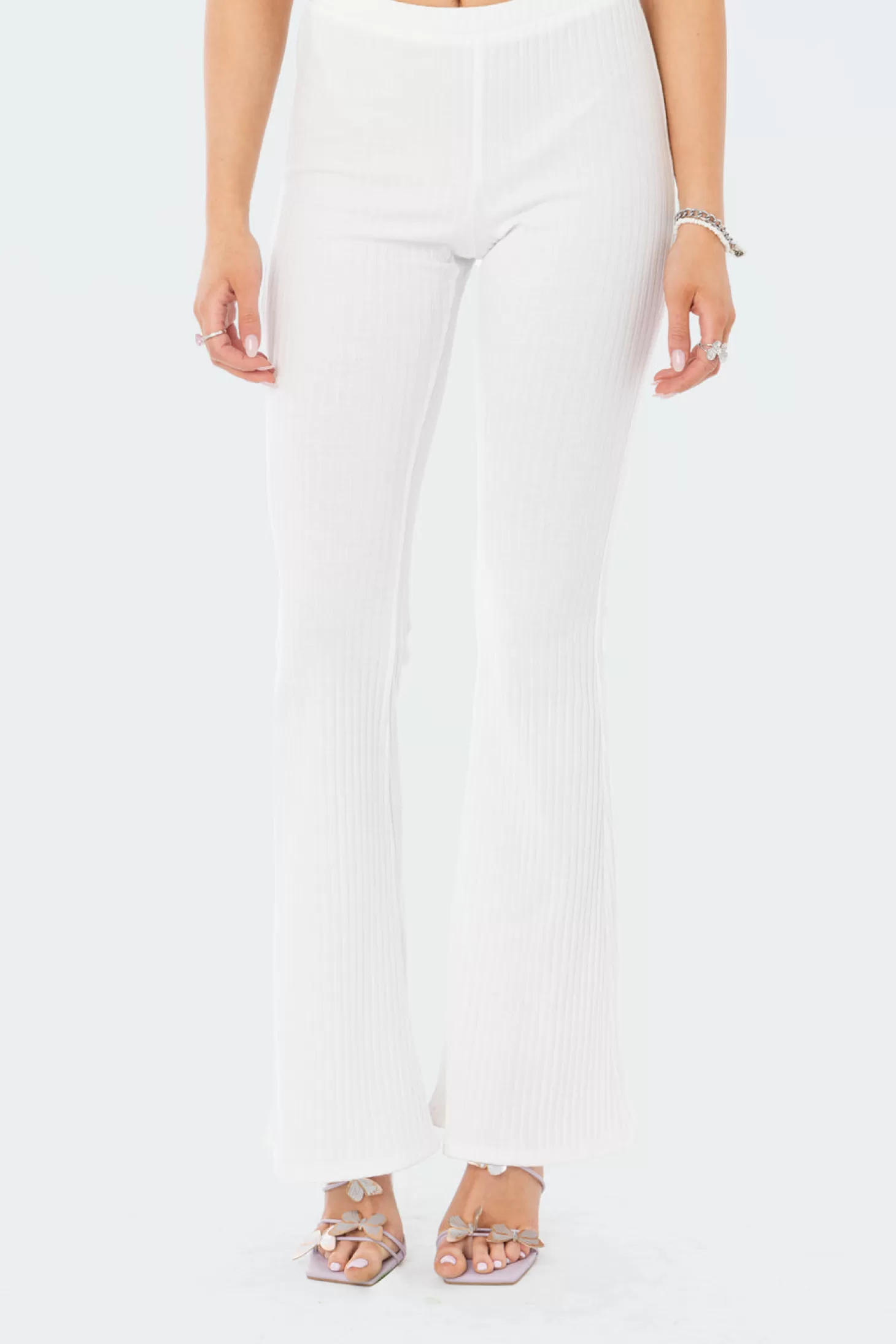 edikted Claire Ribbed Flared Pants* Pants | Pants