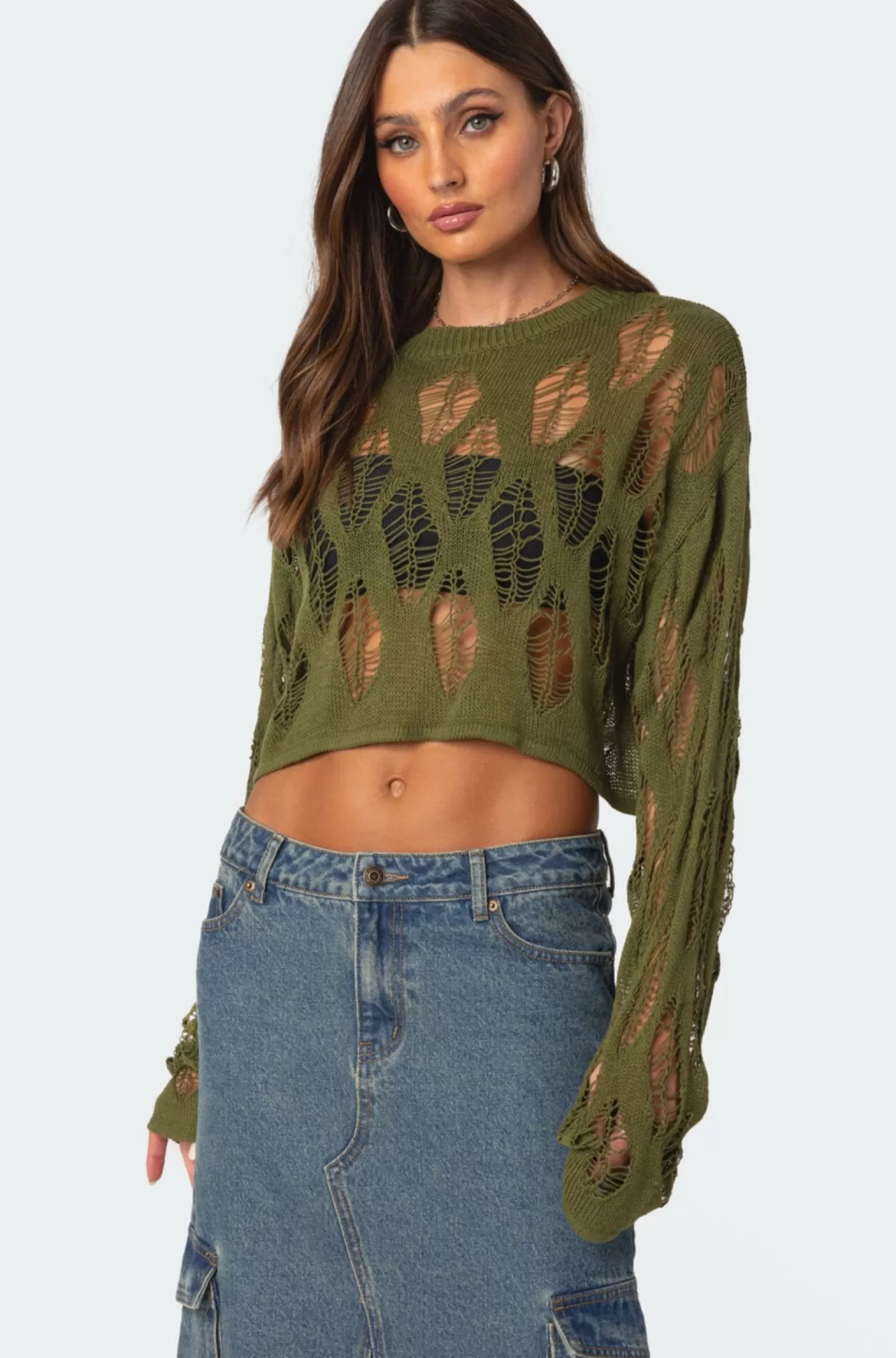 edikted Clover Distressed Sweater* Crop Tops | Sweaters & Cardigans