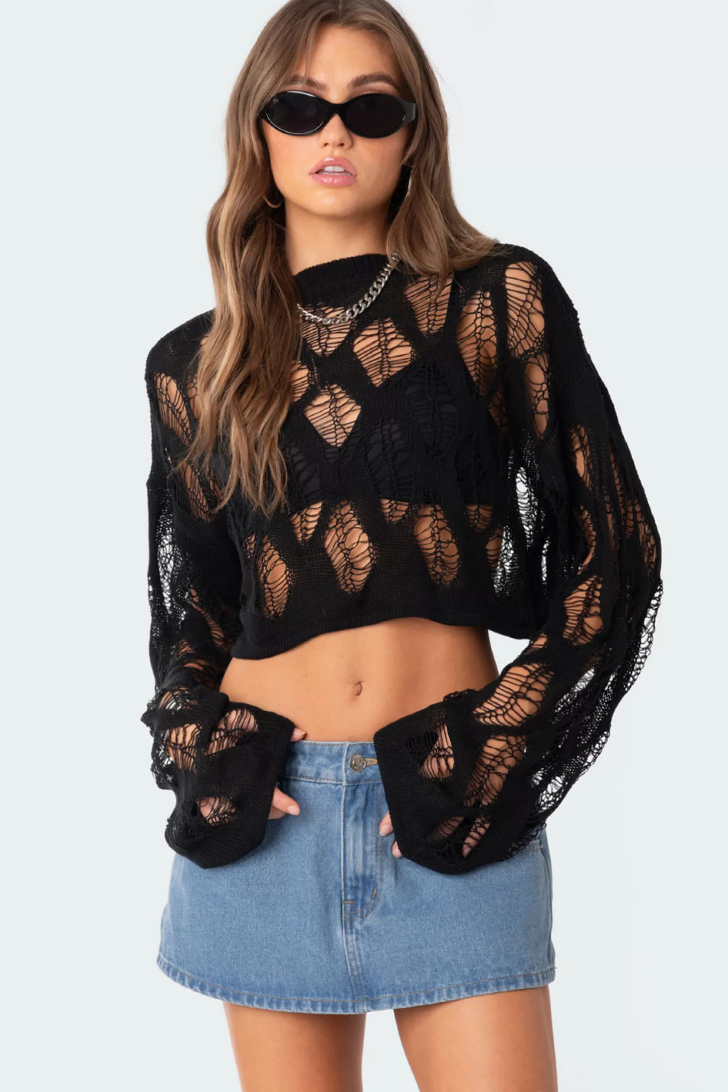 edikted Clover Distressed Sweater* Crop Tops | Sweaters & Cardigans