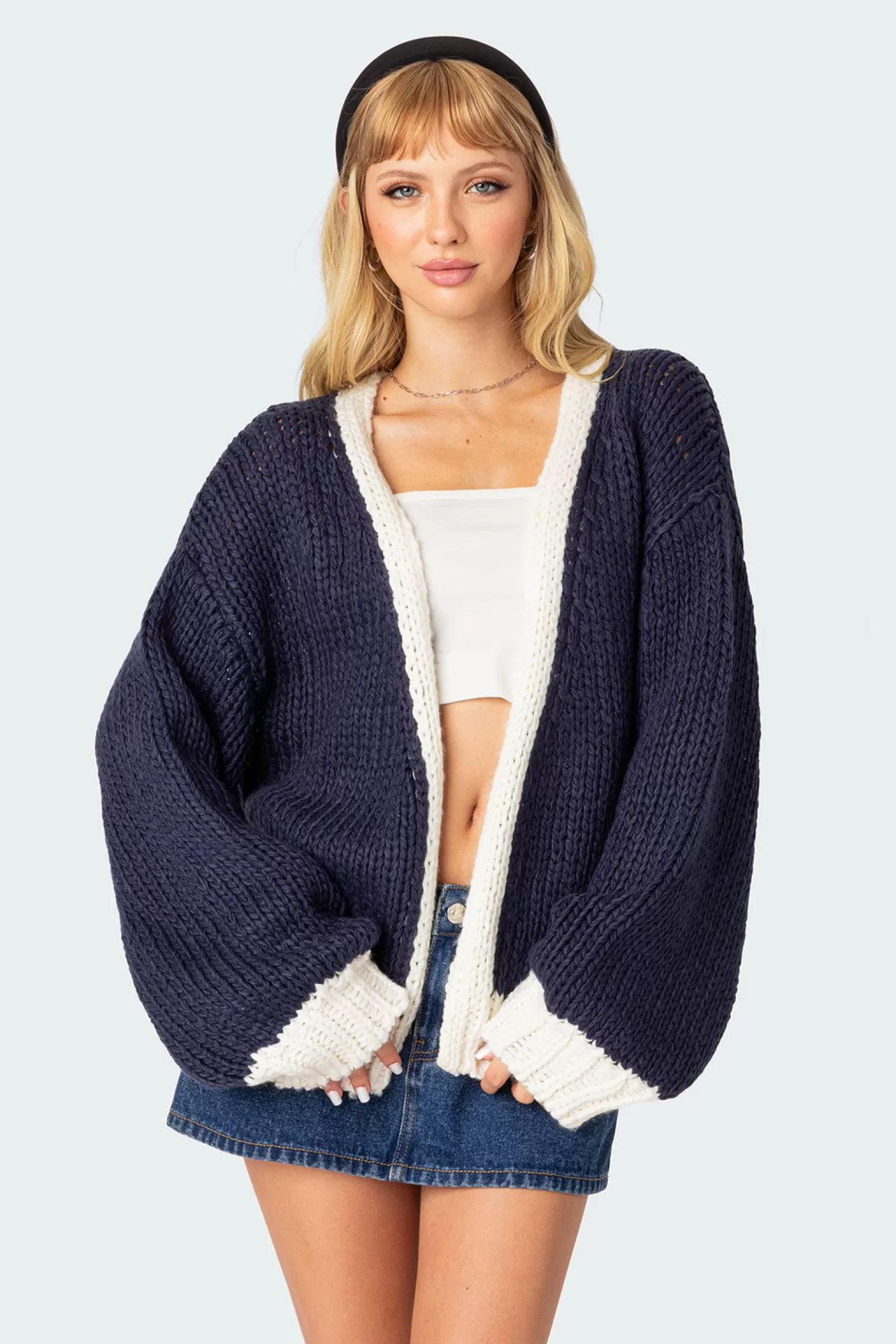 edikted Contrast Chunky Knit Cardigan* Sweaters & Cardigans | Long Sleeve Tops