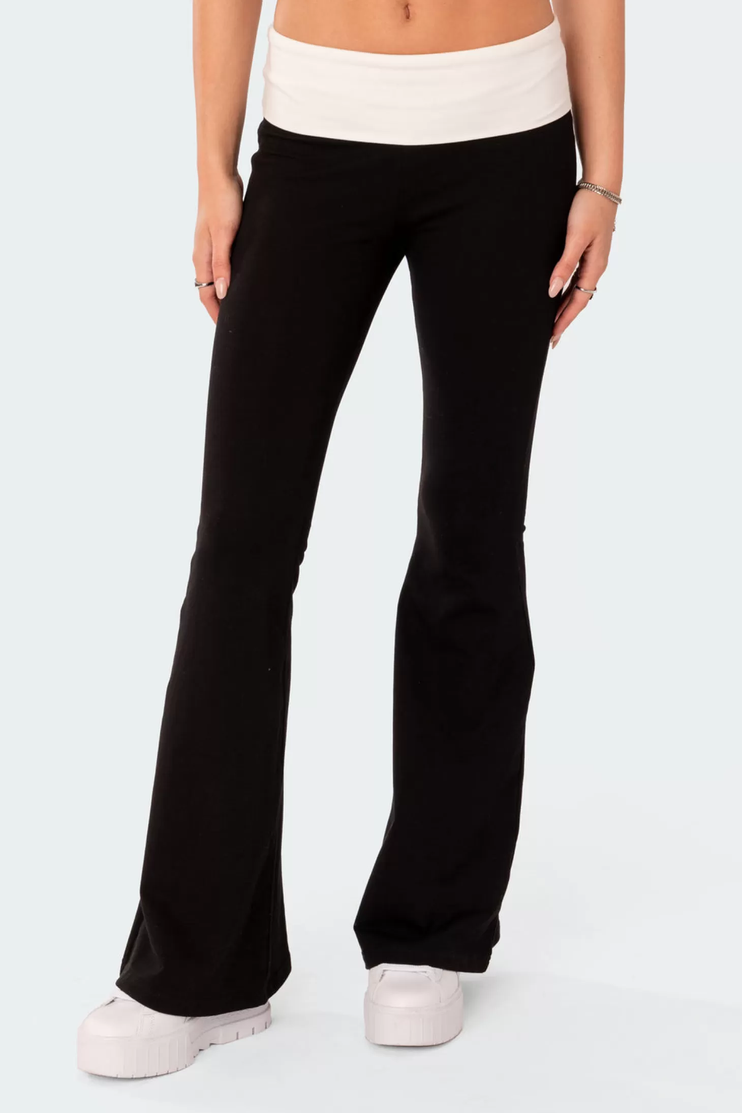 edikted Contrast Fold Over Flared Leggings* Pants | Pants