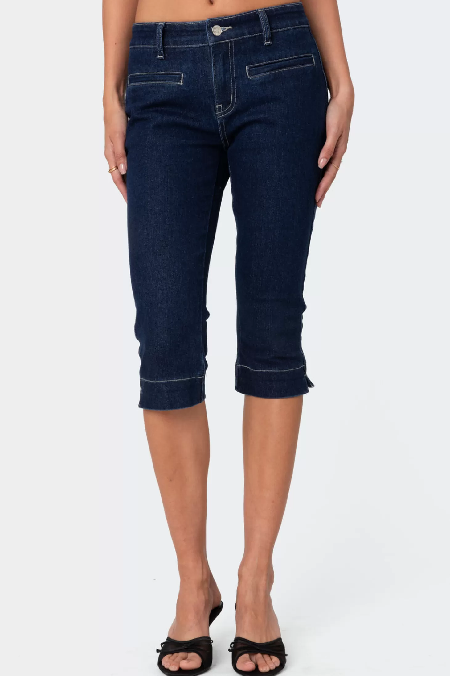 edikted Contrast Stitch Capri Jeans* Jeans | Jeans