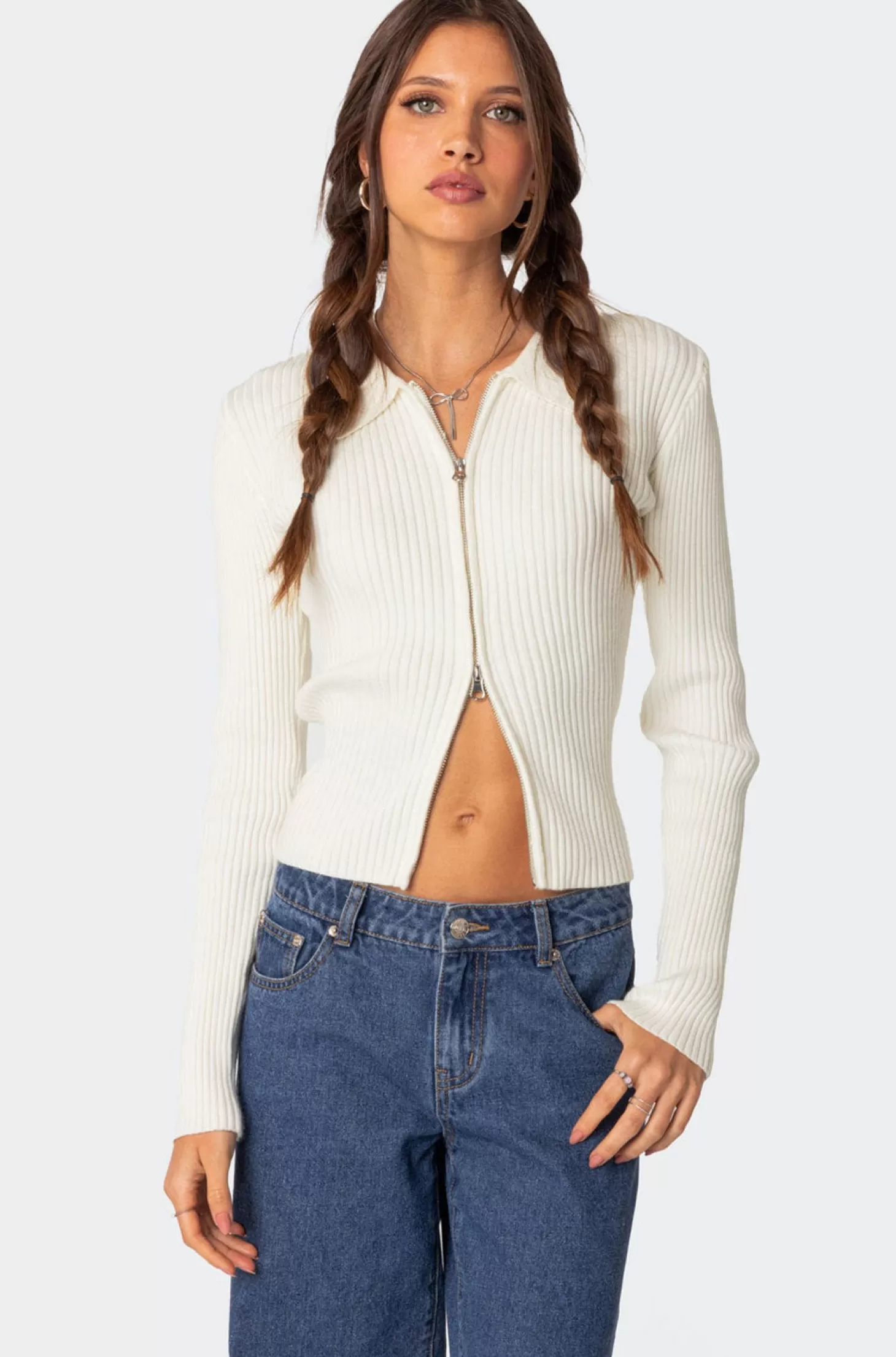 edikted Cora Knitted Zip Up Cardigan* Sweaters & Cardigans | Long Sleeve Tops