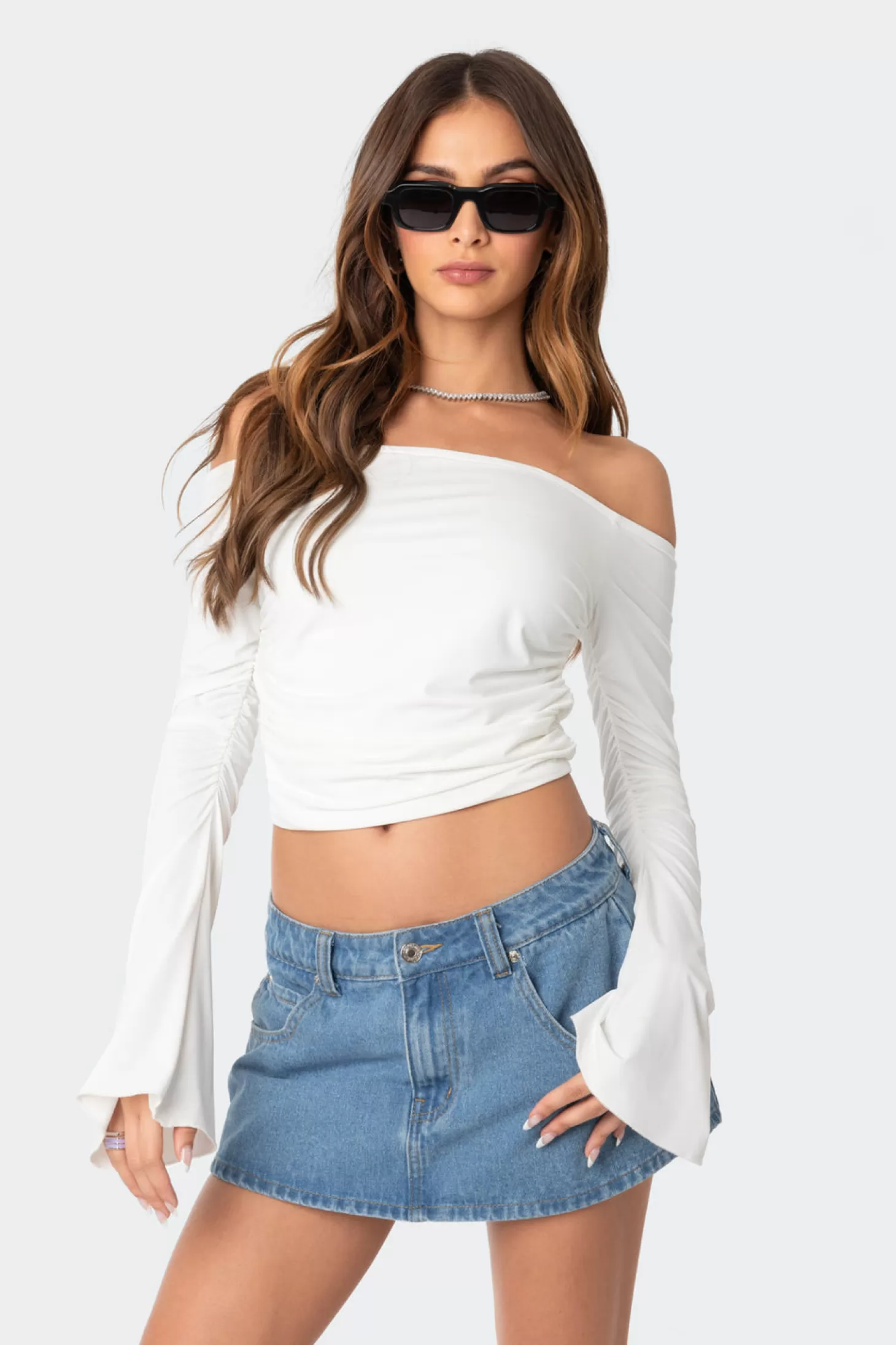 edikted Corey Off The Shoulder Gathered Top* Crop Tops | Long Sleeve Tops