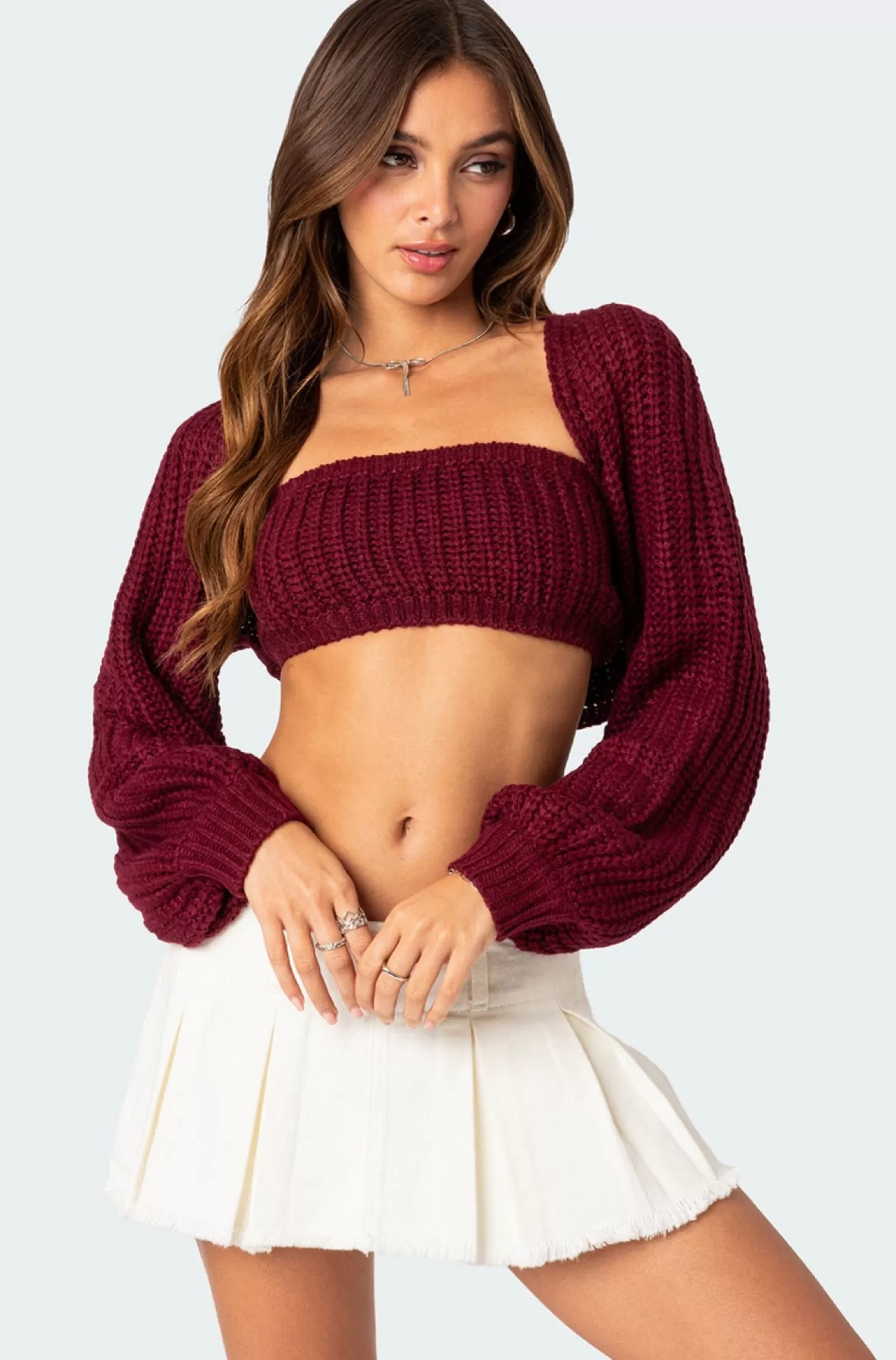 edikted Cori Two Piece Knitted Bandeau Top* Crop Tops | Long Sleeve Tops