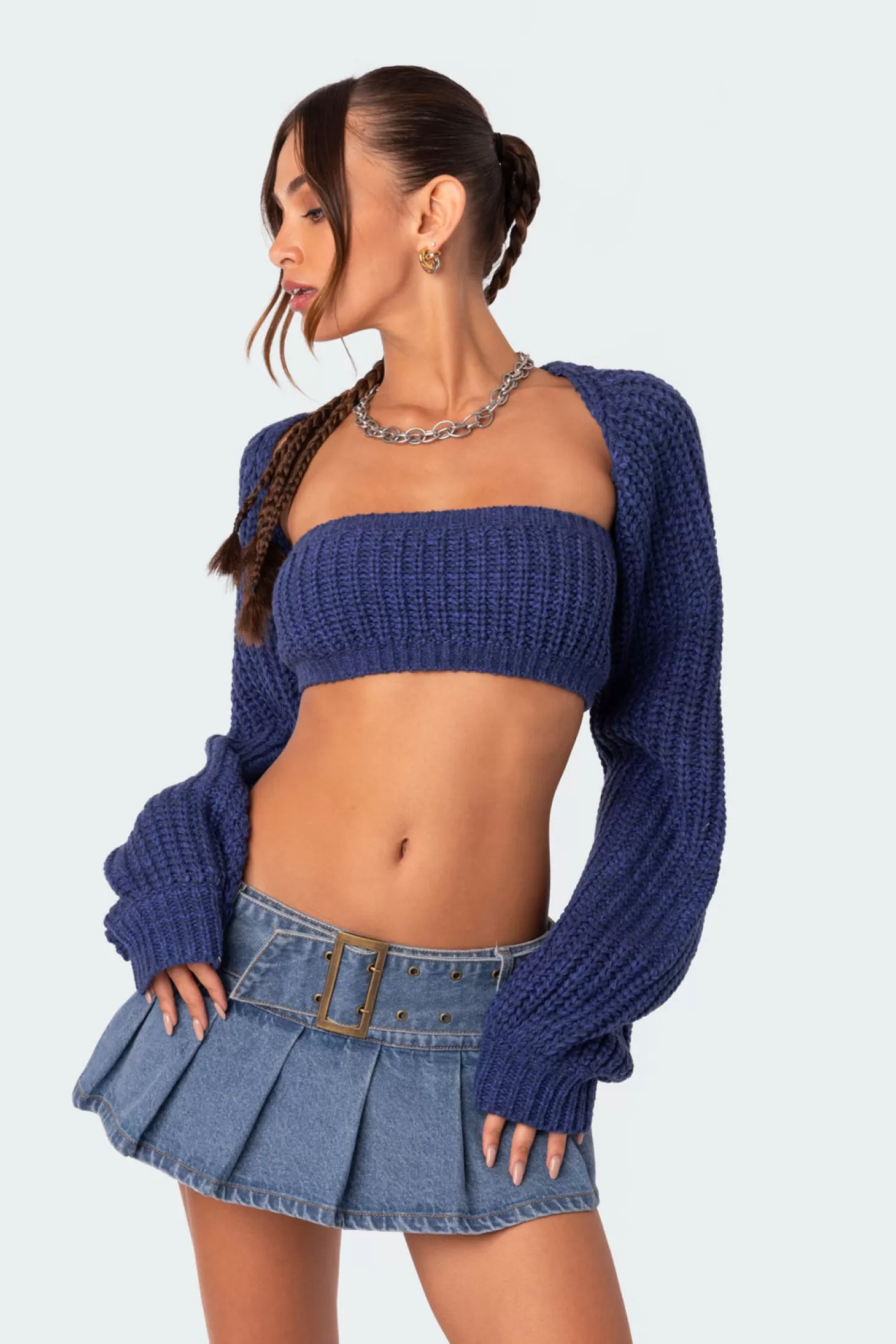 edikted Cori Two Piece Knitted Bandeau Top* Crop Tops | Long Sleeve Tops