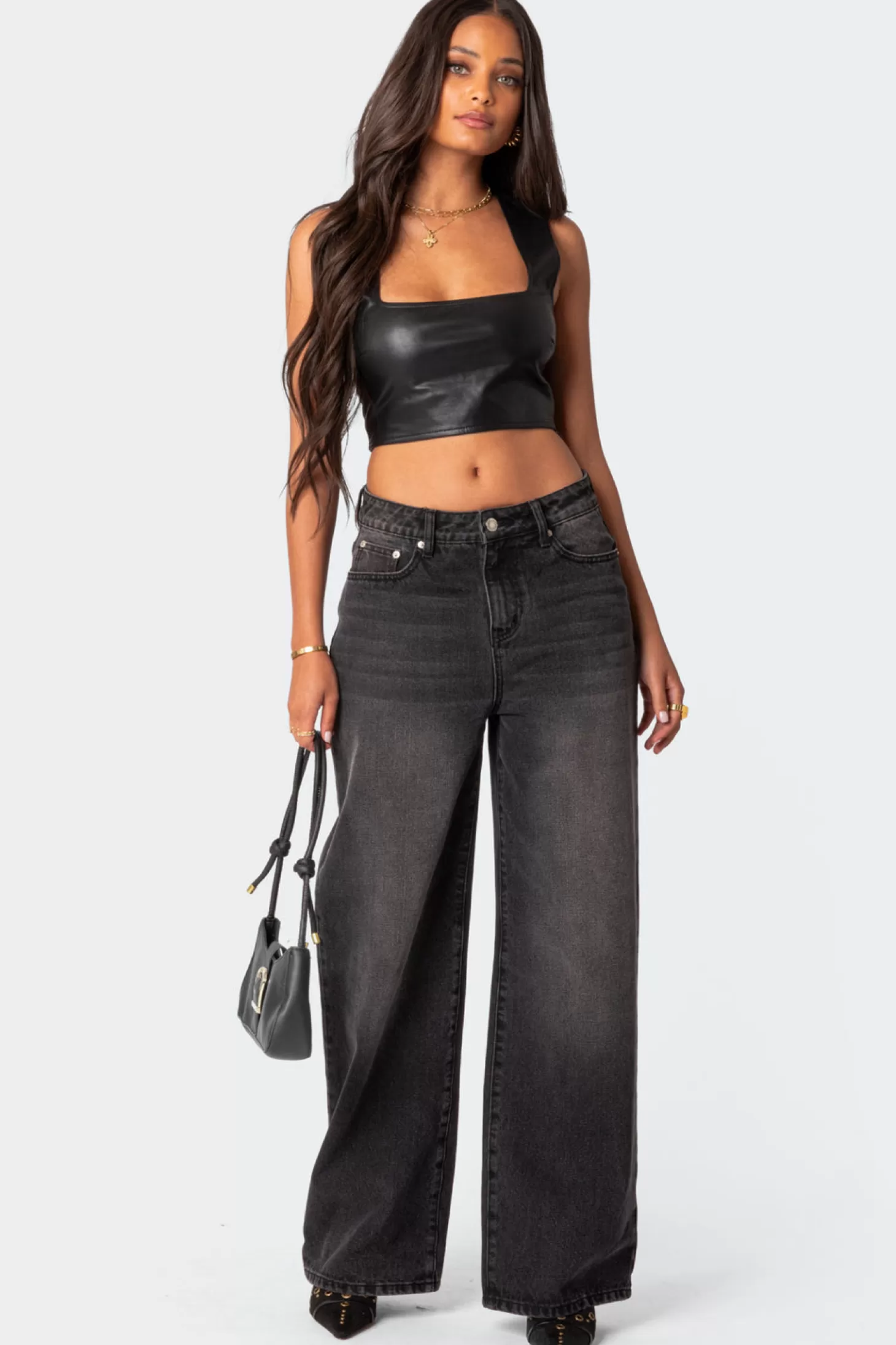 edikted Crescent Faux Leather Crop Top* Crop Tops