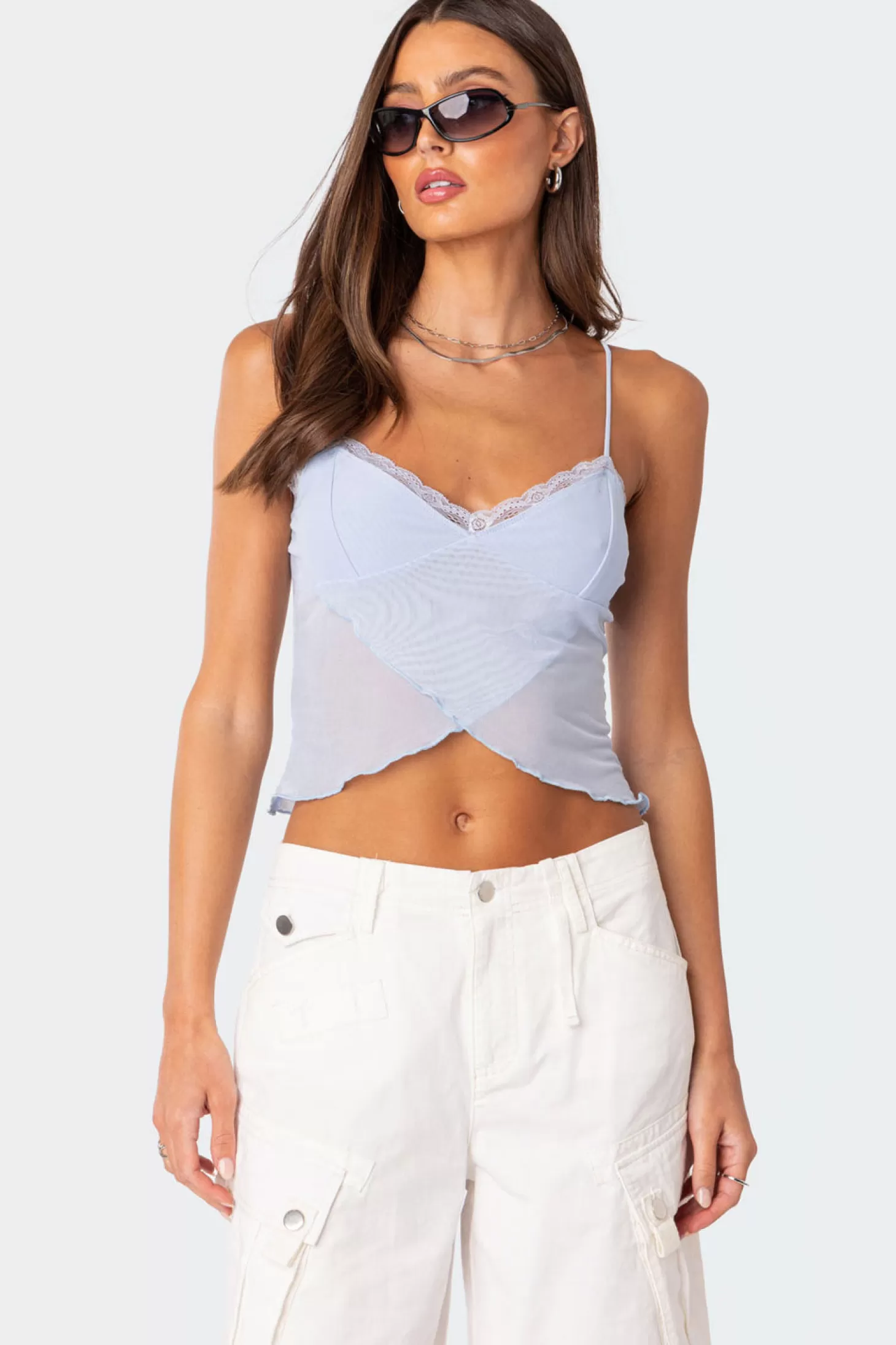 edikted Crossover Mesh Tank Top* Crop Tops | Tops